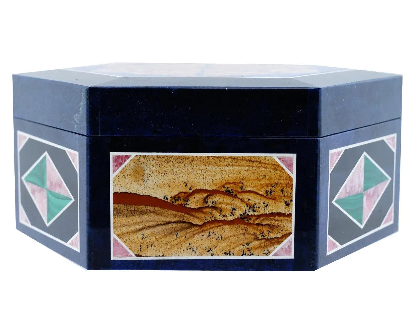 Lapis Lazuli And Semi Precious Stone Intarsia Box In Good Condition For Sale In New York, NY