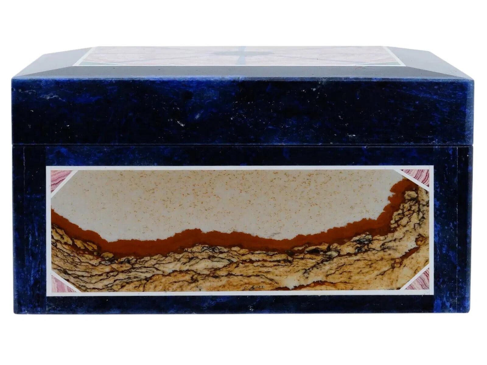 Lapis Lazuli And Semi Precious Stone Intarsia Box In Good Condition For Sale In New York, NY