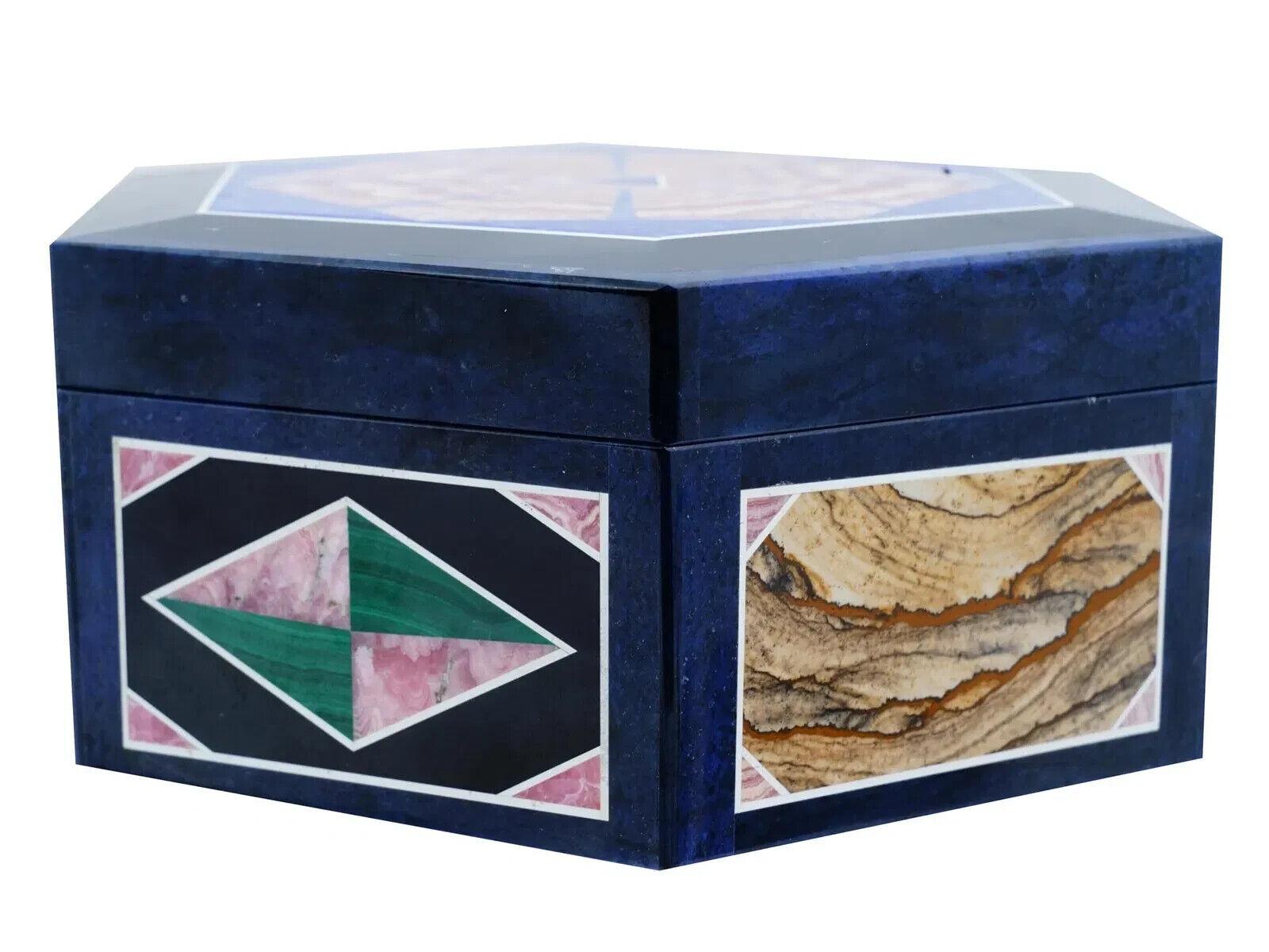20th Century Lapis Lazuli And Semi Precious Stone Intarsia Box For Sale