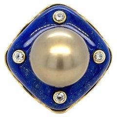 Lapis Lazuli and South Sea Pearl Cocktail Ring