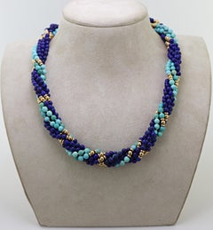 Lapis Lazuli, and Turquoise Bead, Yellow Gold Multi-Strand Necklace