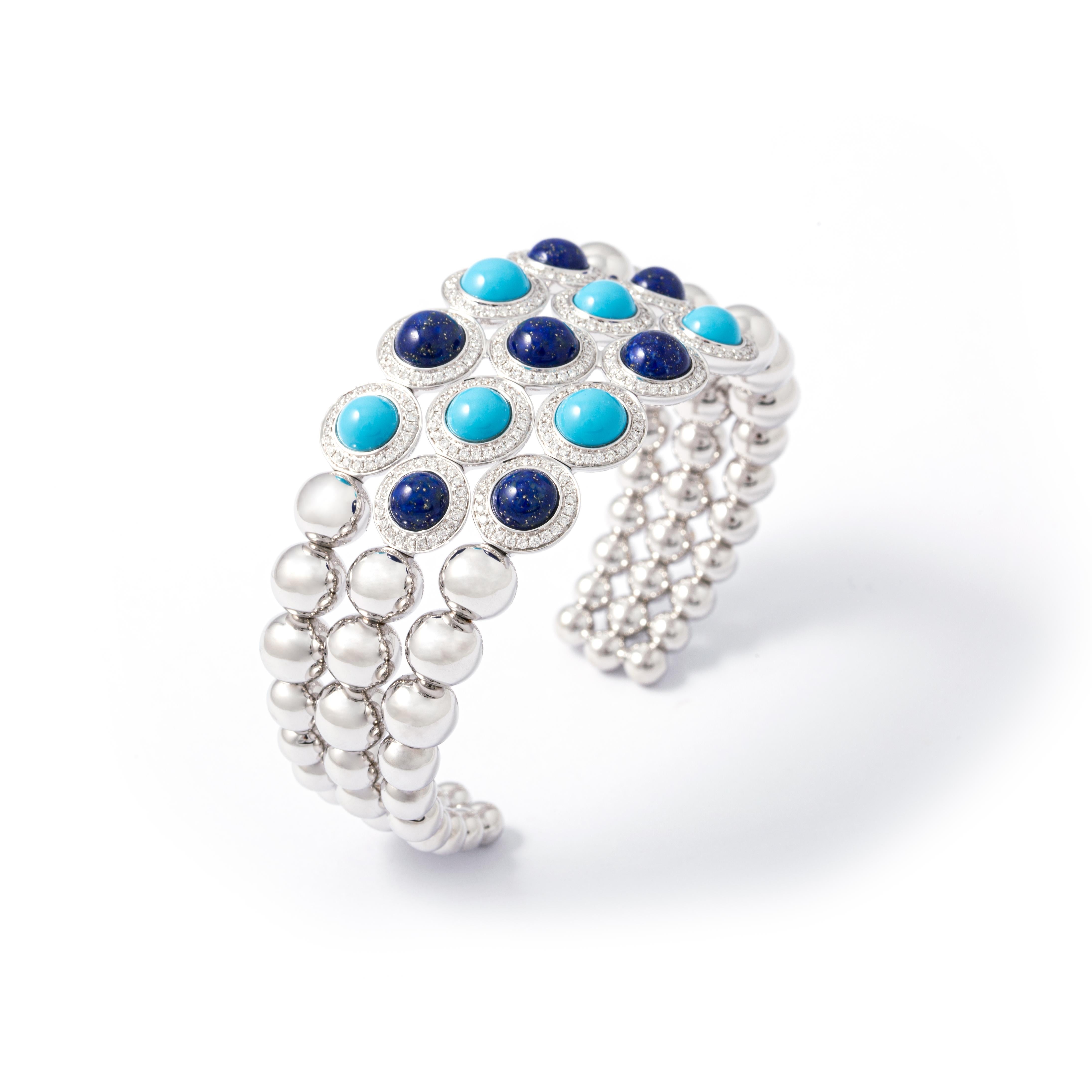 Donna Bracciale con diamanti in lapislazzuli e turchese in vendita