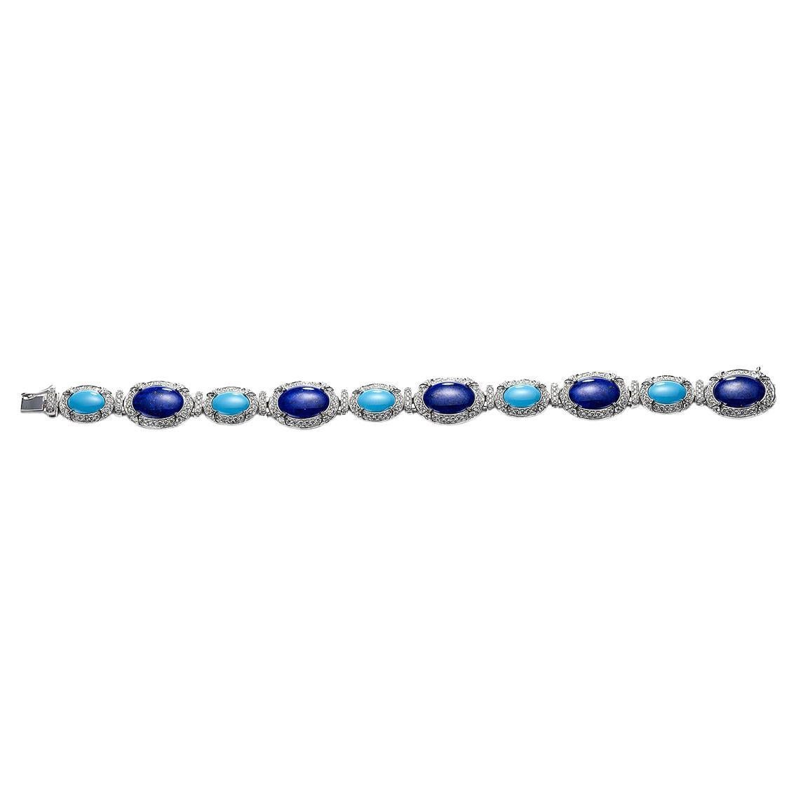 Lapis Lazuli and Turquoise Diamond Bracelet