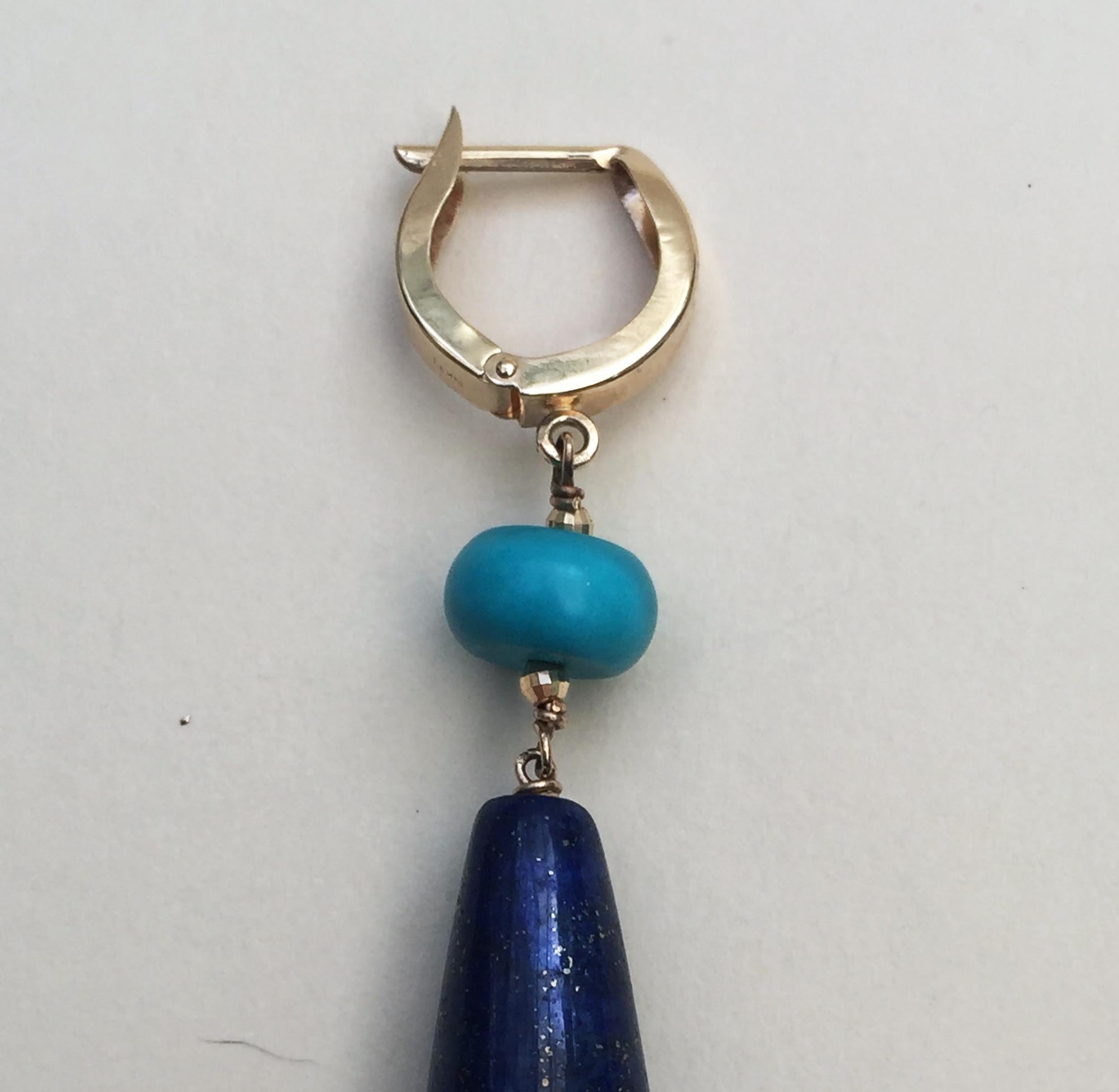 Artist Marina J Lapis Lazuli and Turquoise Earrings with 14K Yellow Gold