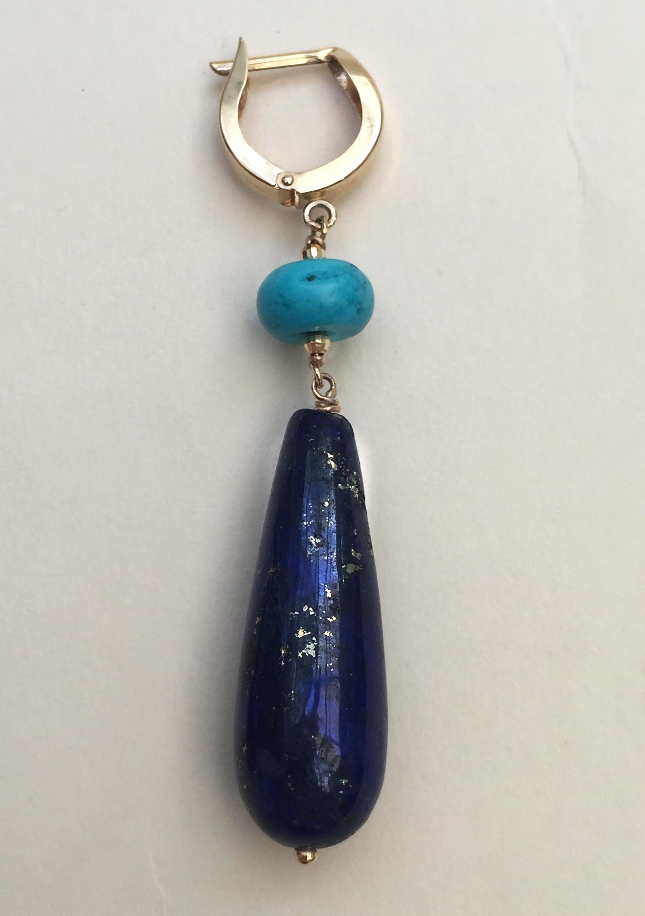 Bead Marina J Lapis Lazuli and Turquoise Earrings with 14K Yellow Gold