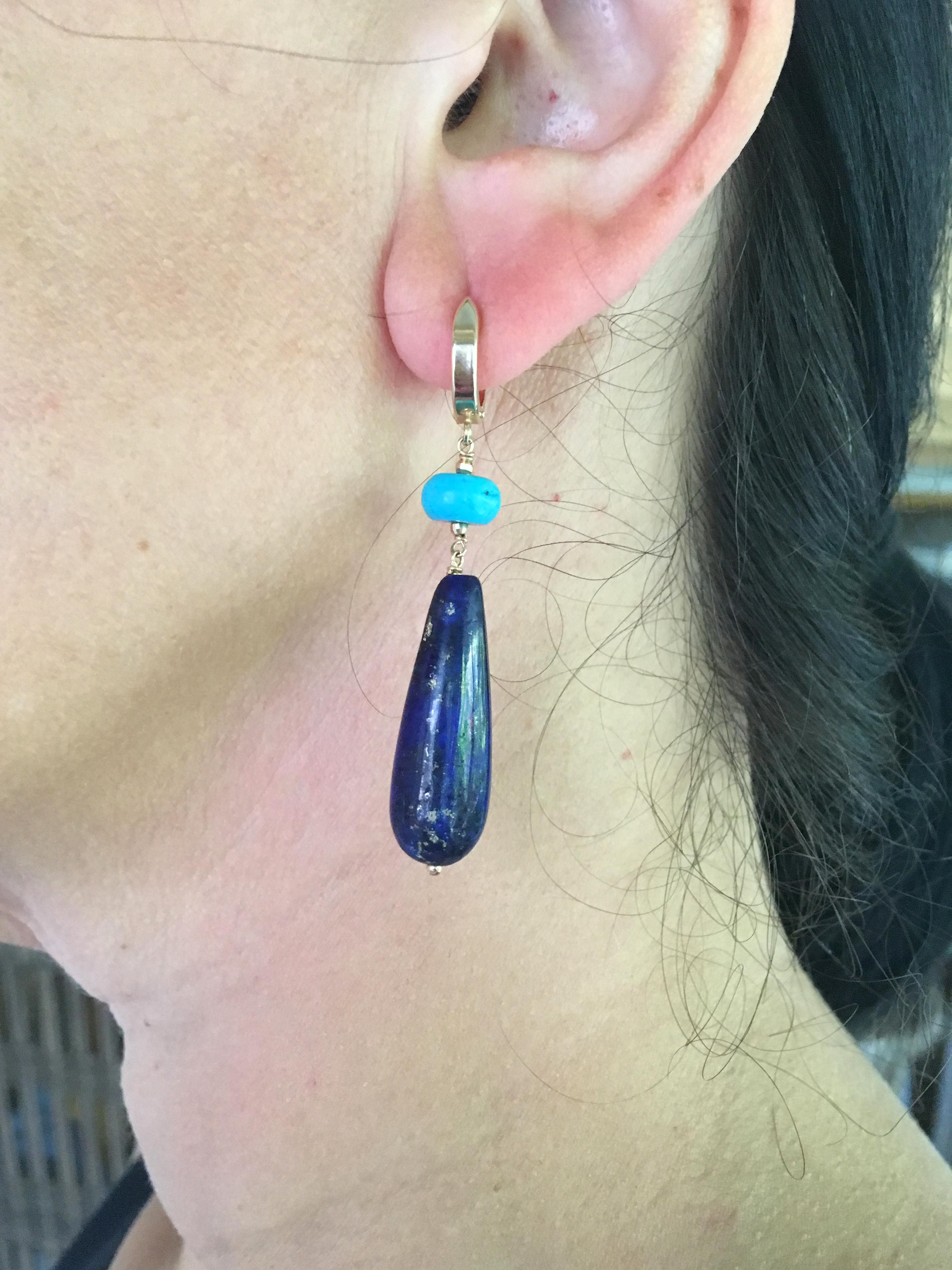 Marina J Lapis Lazuli and Turquoise Earrings with 14K Yellow Gold In New Condition In Los Angeles, CA