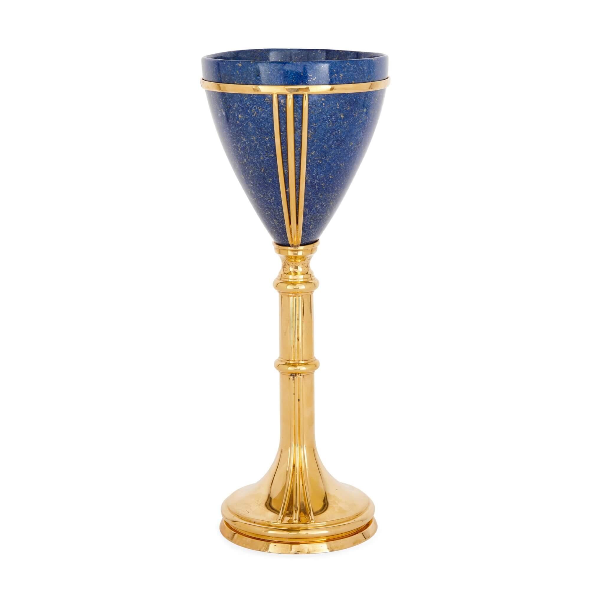 English Lapis Lazuli and Vermeil Vase Attributed to Asprey For Sale