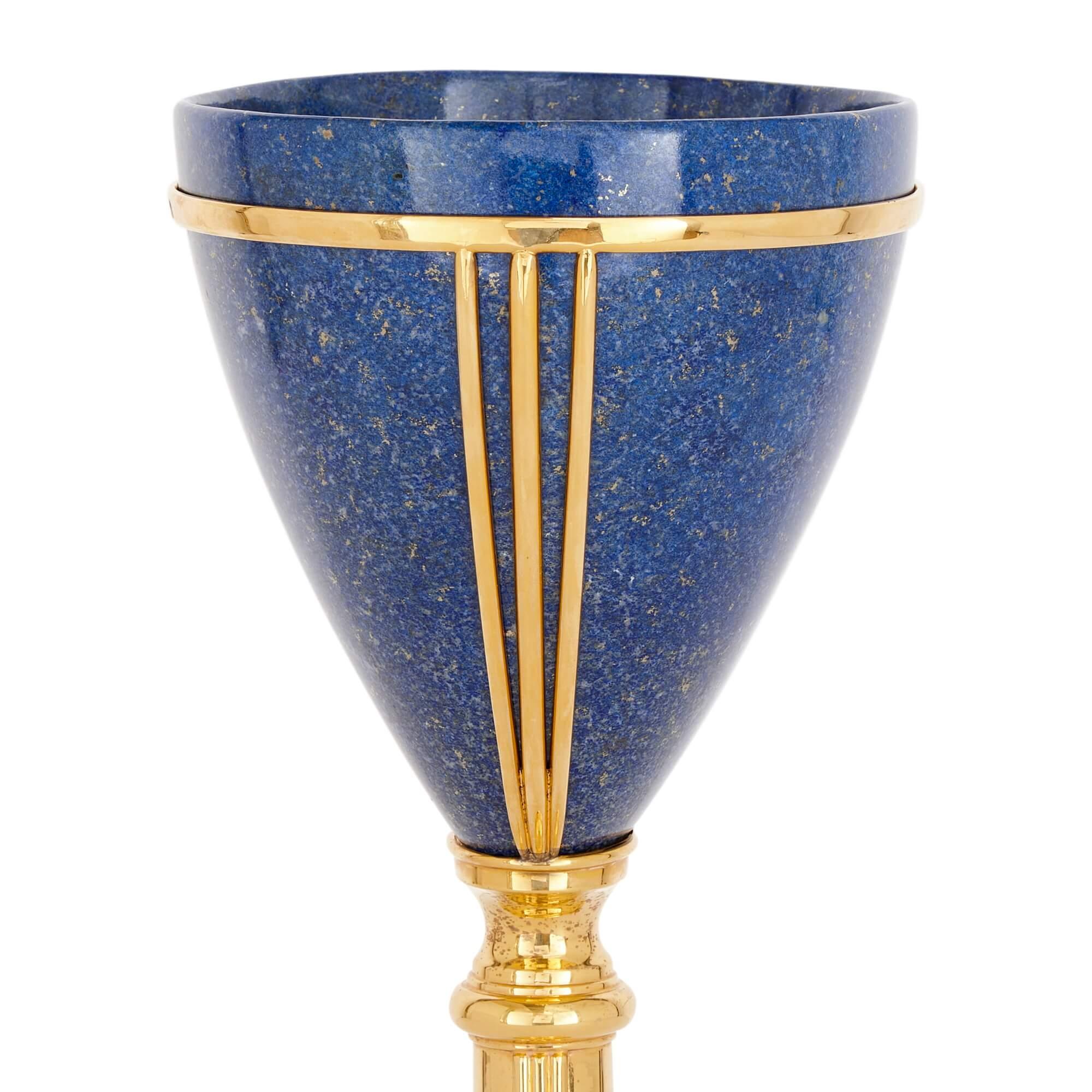 Carved Lapis Lazuli and Vermeil Vase Attributed to Asprey For Sale