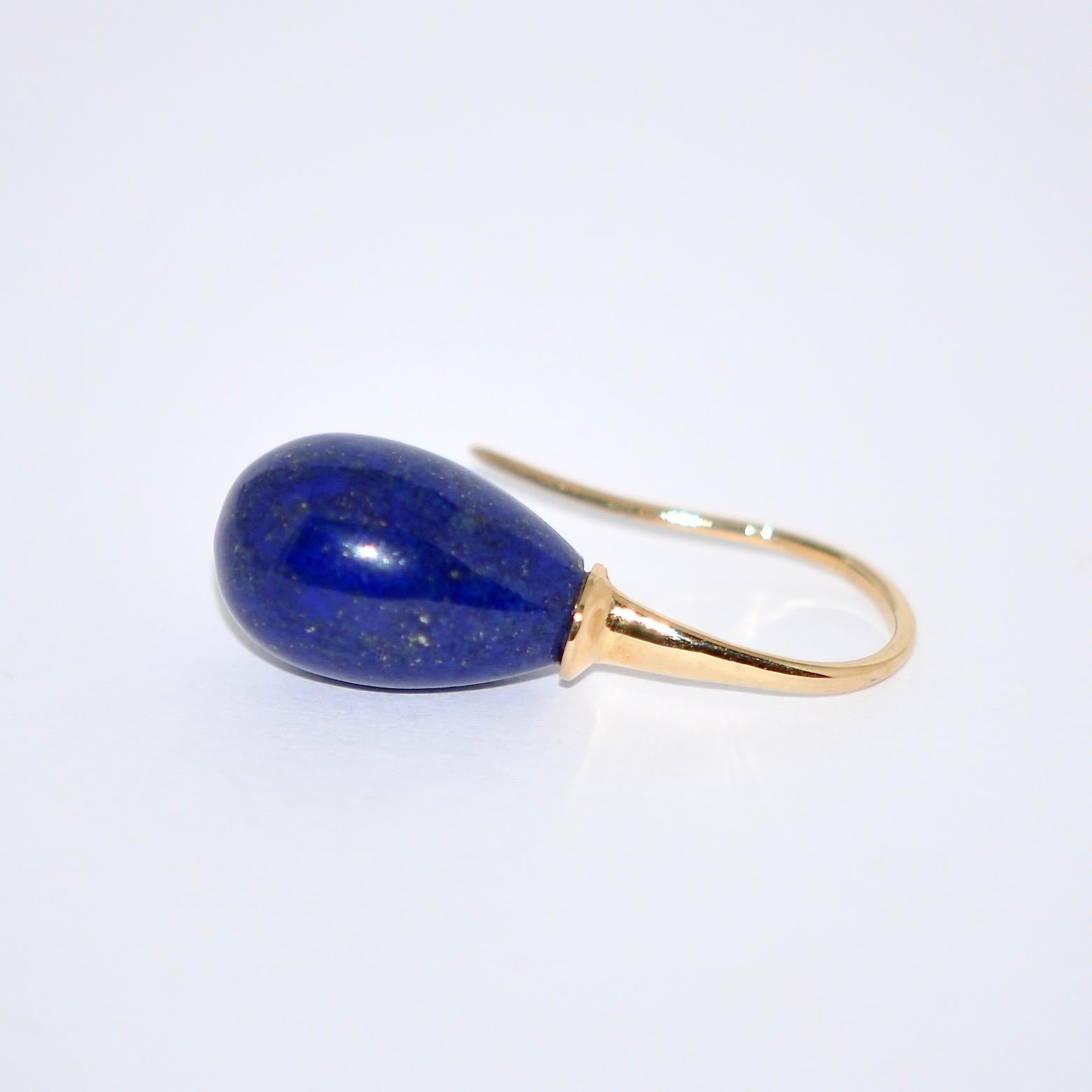 Single Cut Lapis Lazuli and Yellow Gold 18 Karat Drop Earrings For Sale