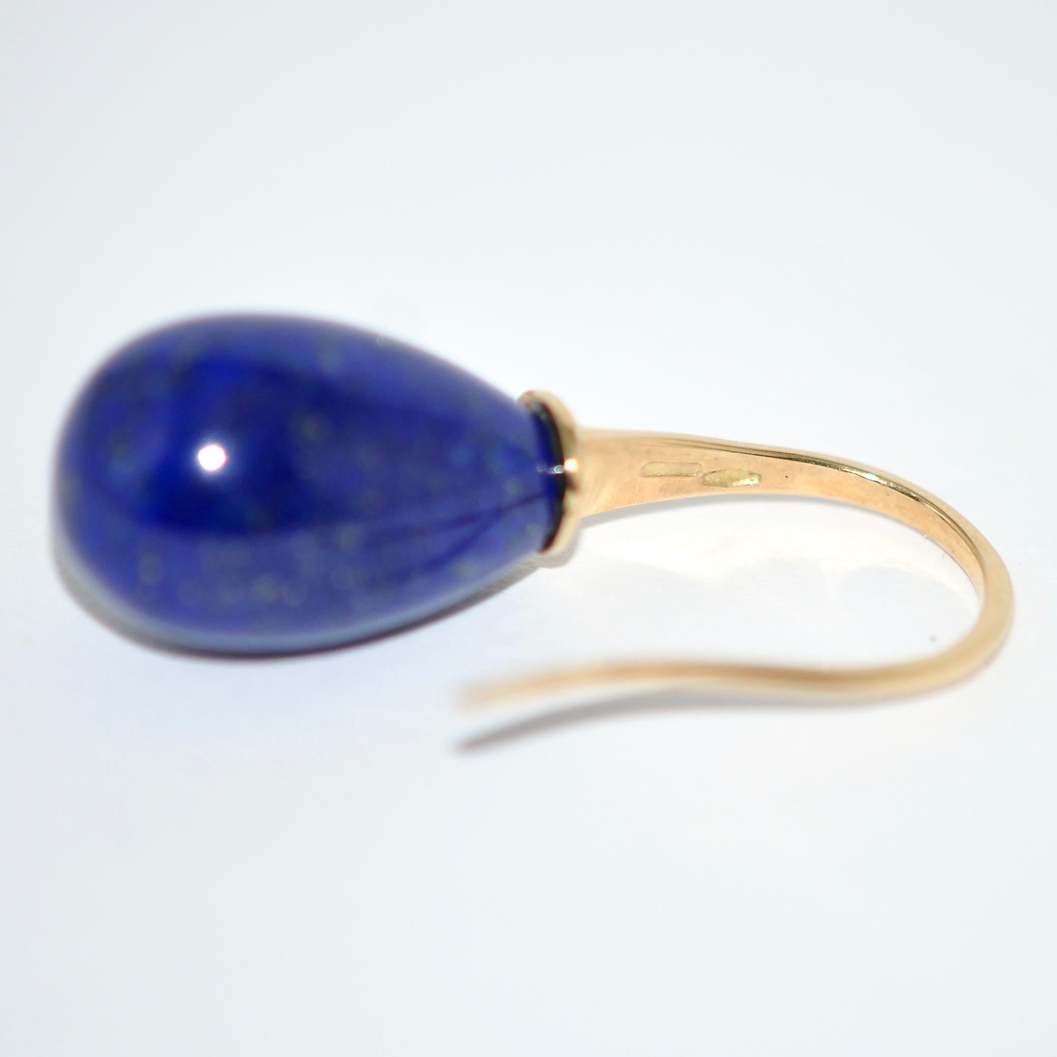 Single Cut Lapis Lazuli and Yellow Gold 18 Karat Drop Earrings