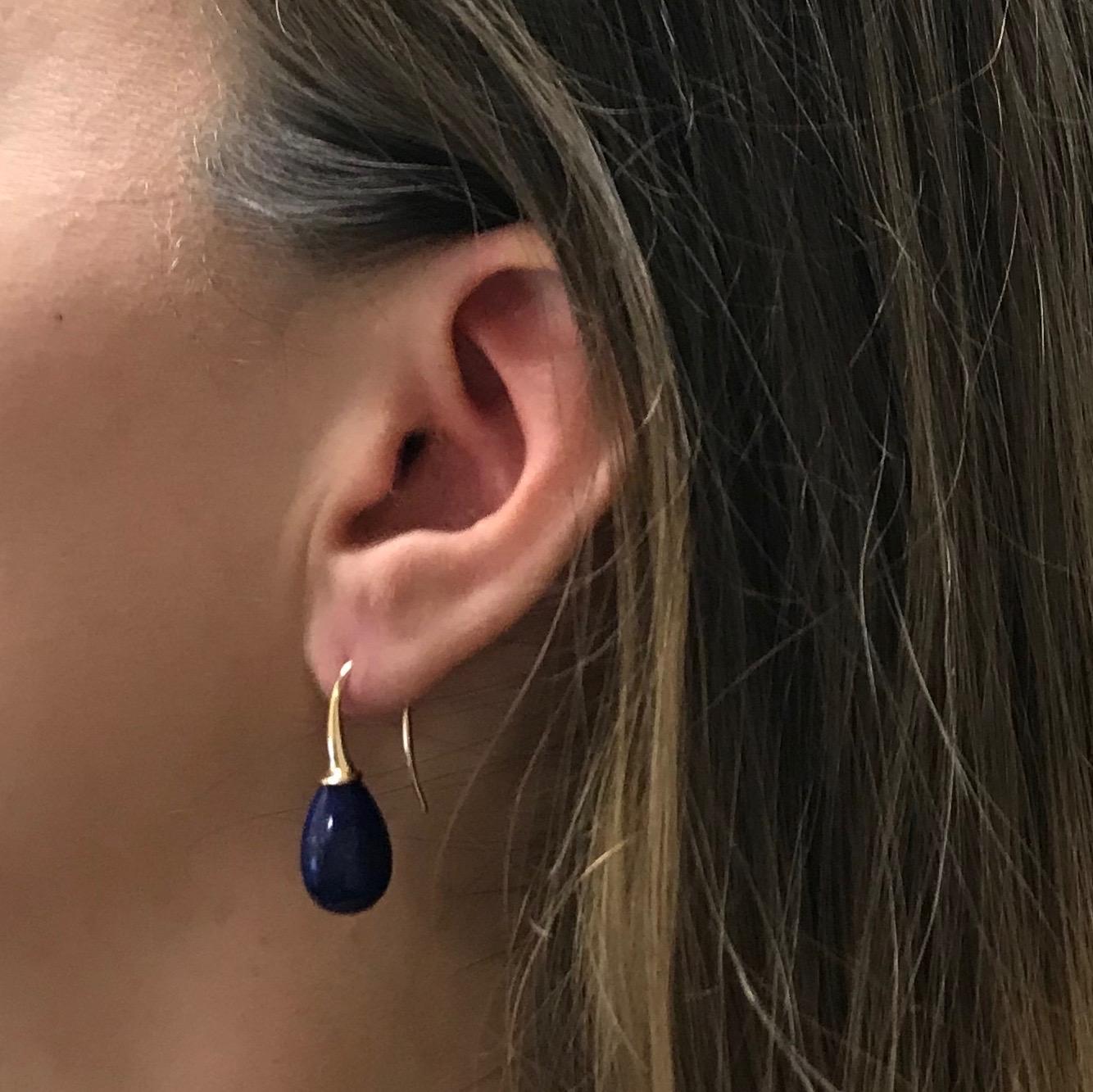 Boucles d'oreilles en goutte en or jaune 18 carats et lapis-lazuli Pour femmes en vente