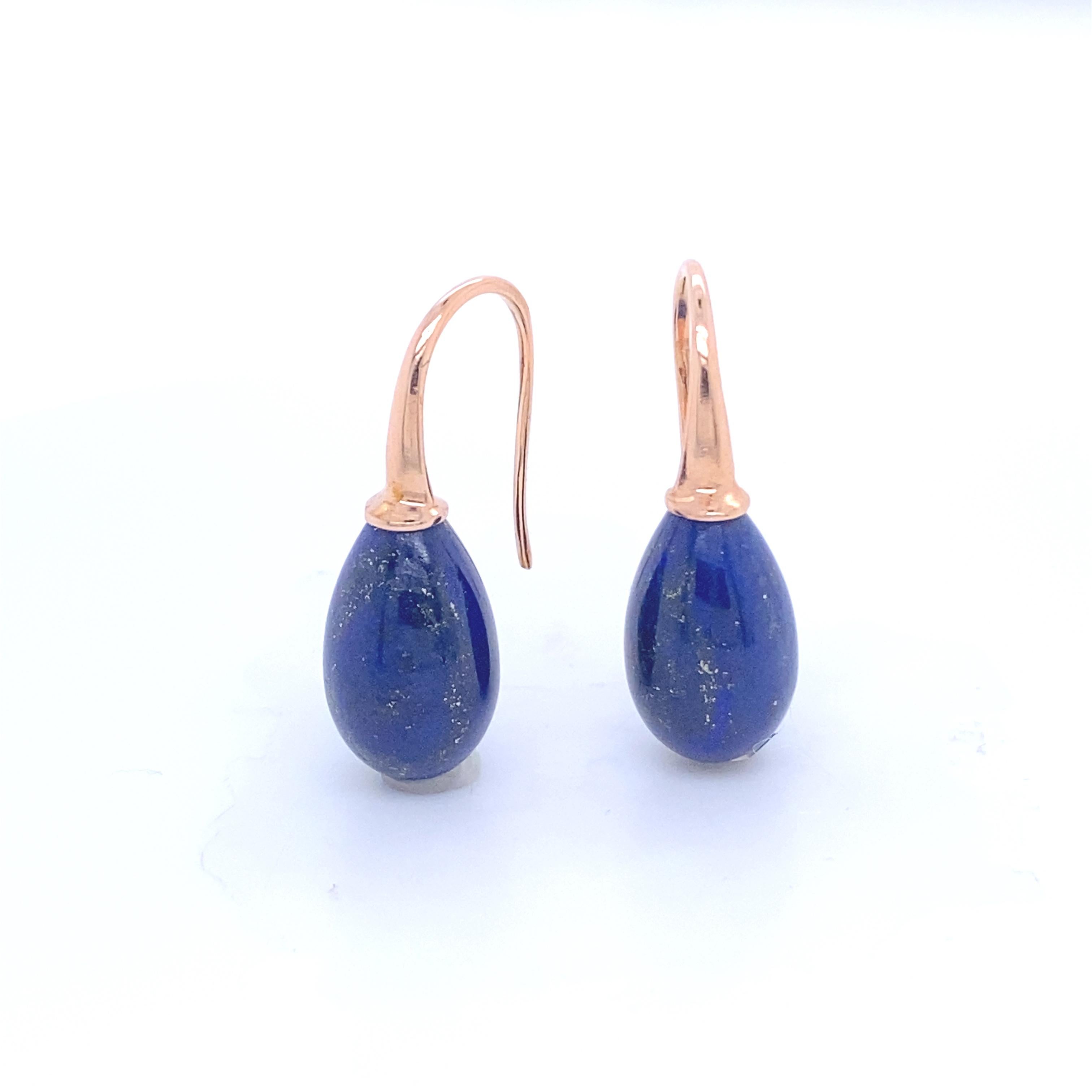 Boucles d'oreilles en goutte en or jaune 18 carats et lapis-lazuli en vente 1
