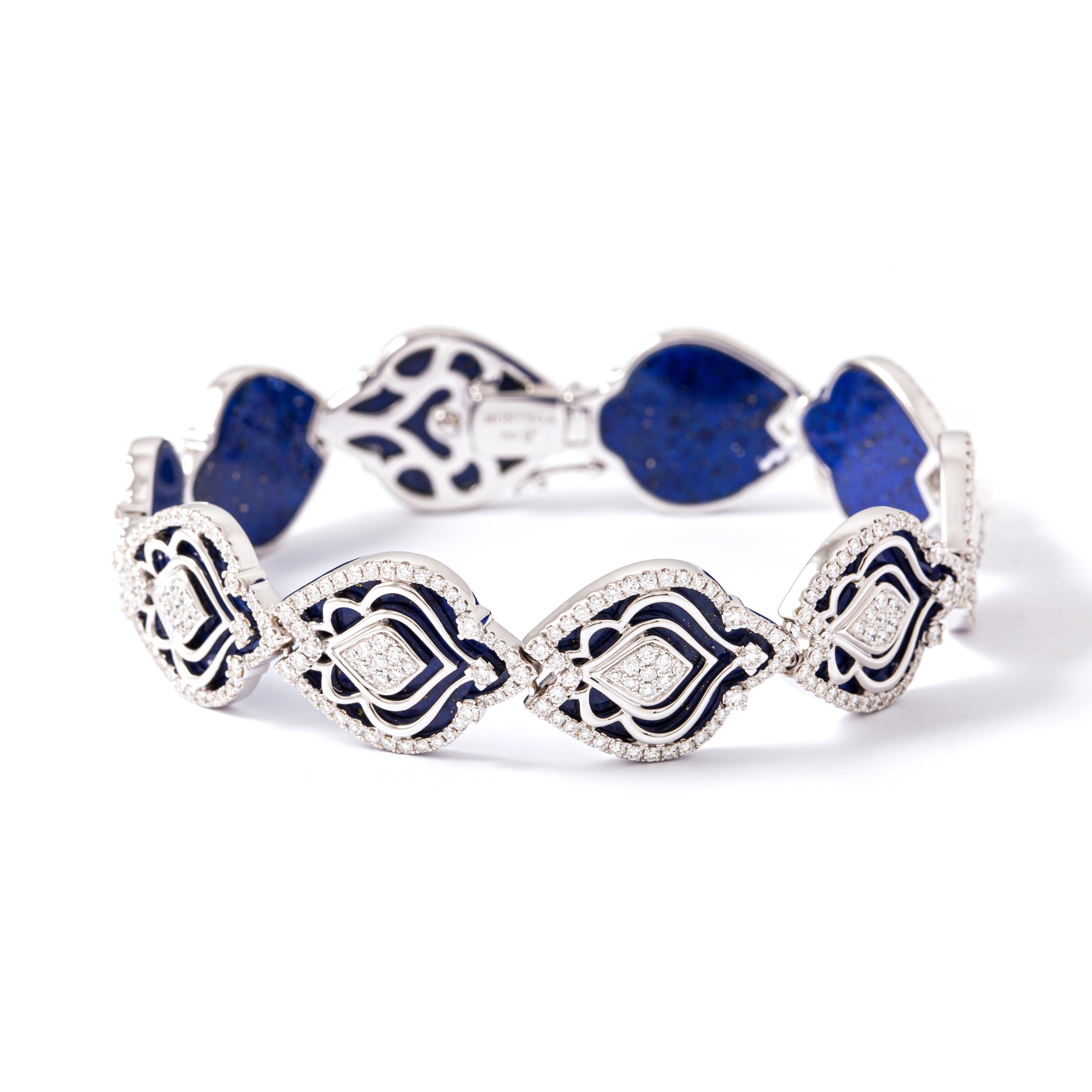 Lapis Lazuli Ans Diamond White Gold Bracelet For Sale 3