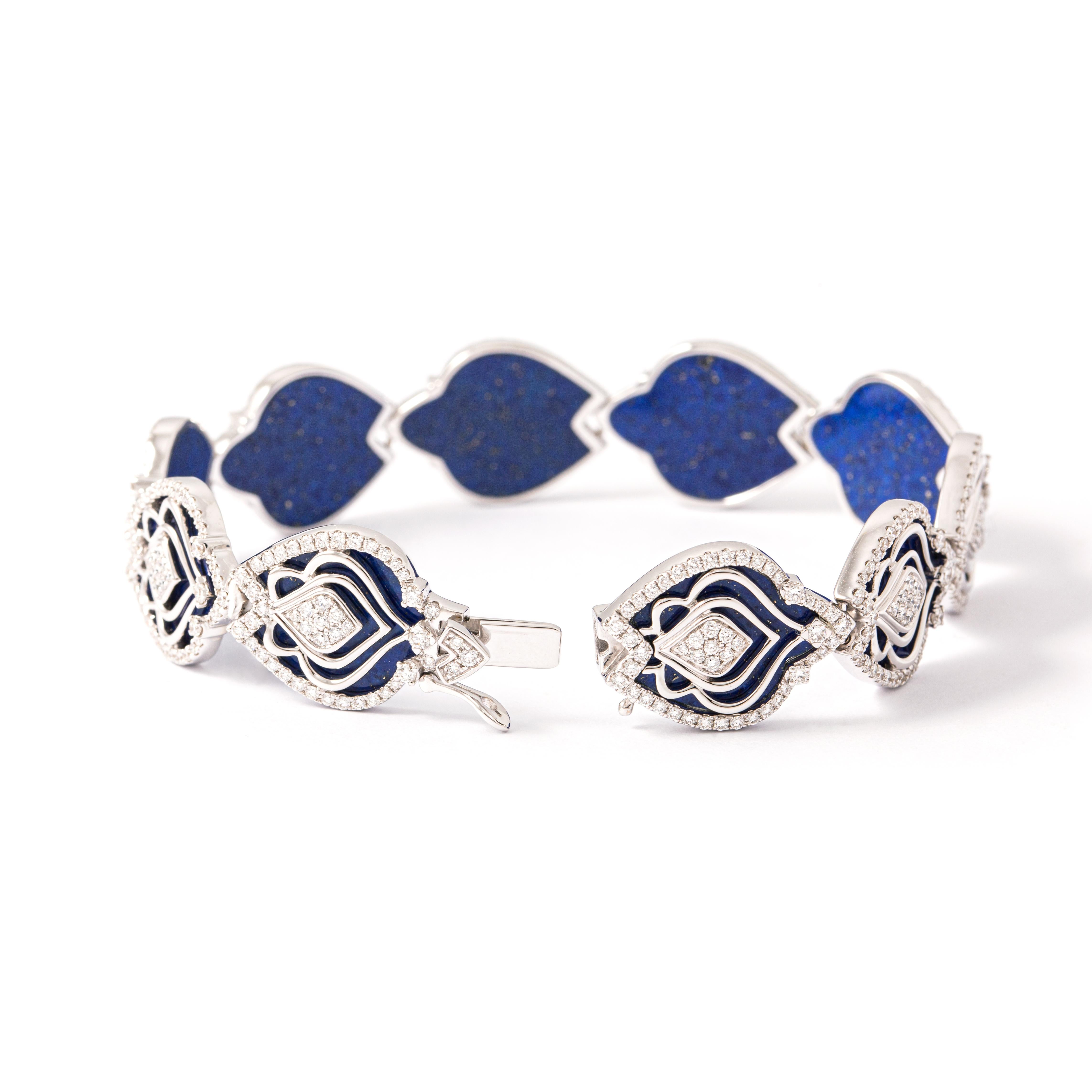 Contemporary Lapis Lazuli Ans Diamond White Gold Bracelet For Sale