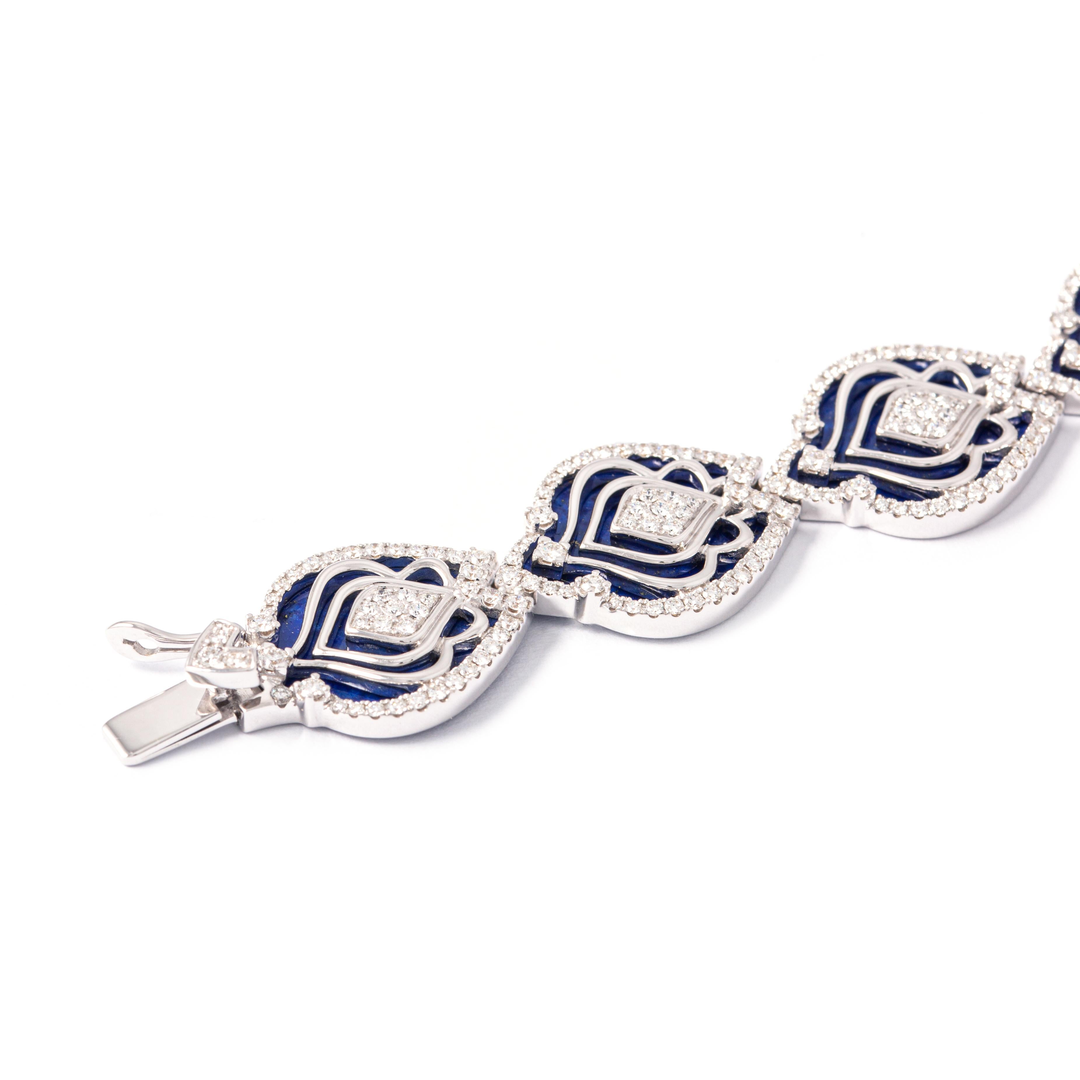 Lapis Lazuli Ans Diamond White Gold Bracelet In New Condition For Sale In Geneva, CH