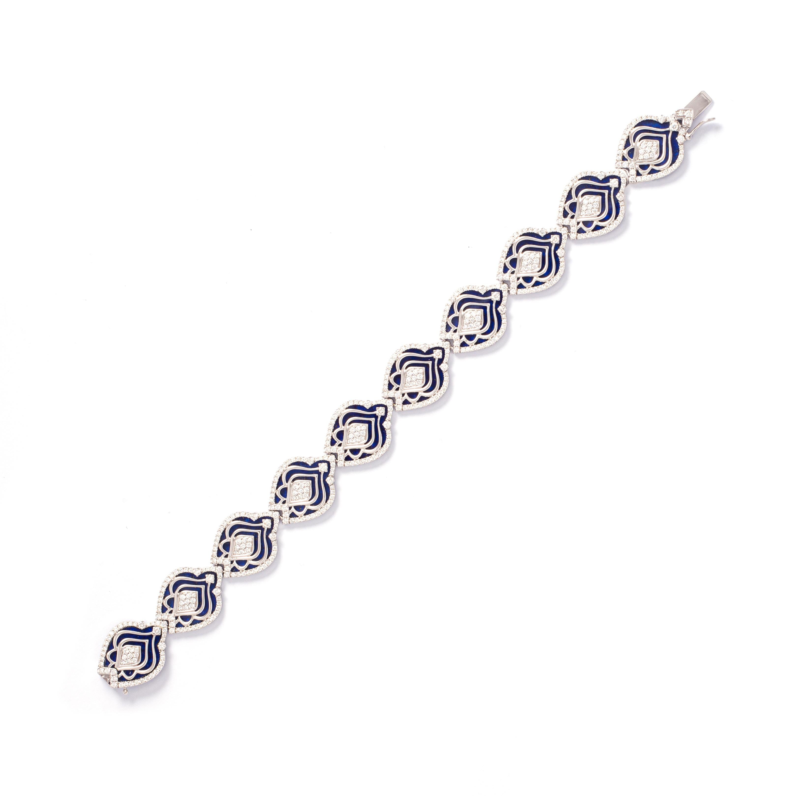 Women's Lapis Lazuli Ans Diamond White Gold Bracelet For Sale