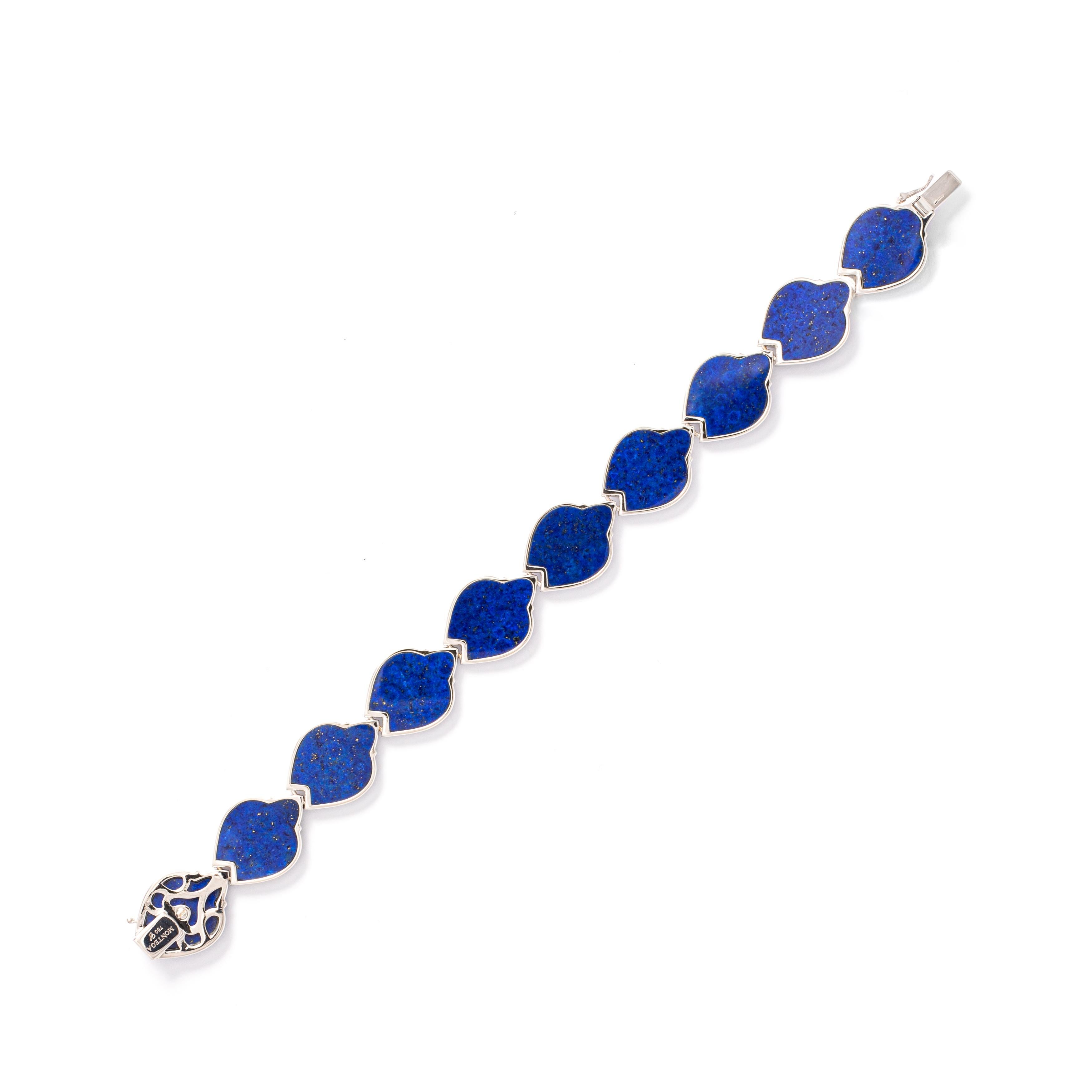 Lapis Lazuli Ans Diamond White Gold Bracelet For Sale 1