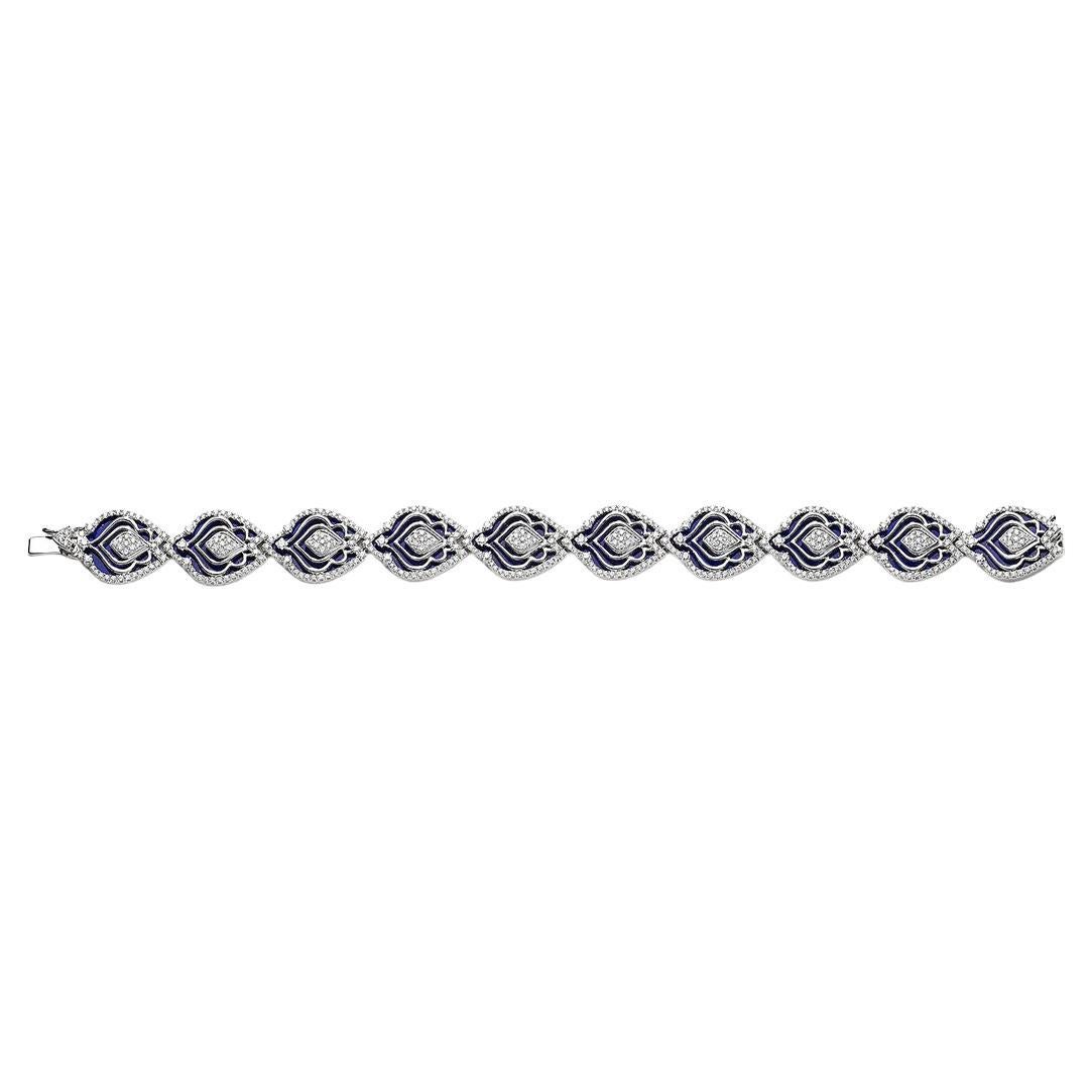 Lapis Lazuli Ans Diamond White Gold Bracelet For Sale