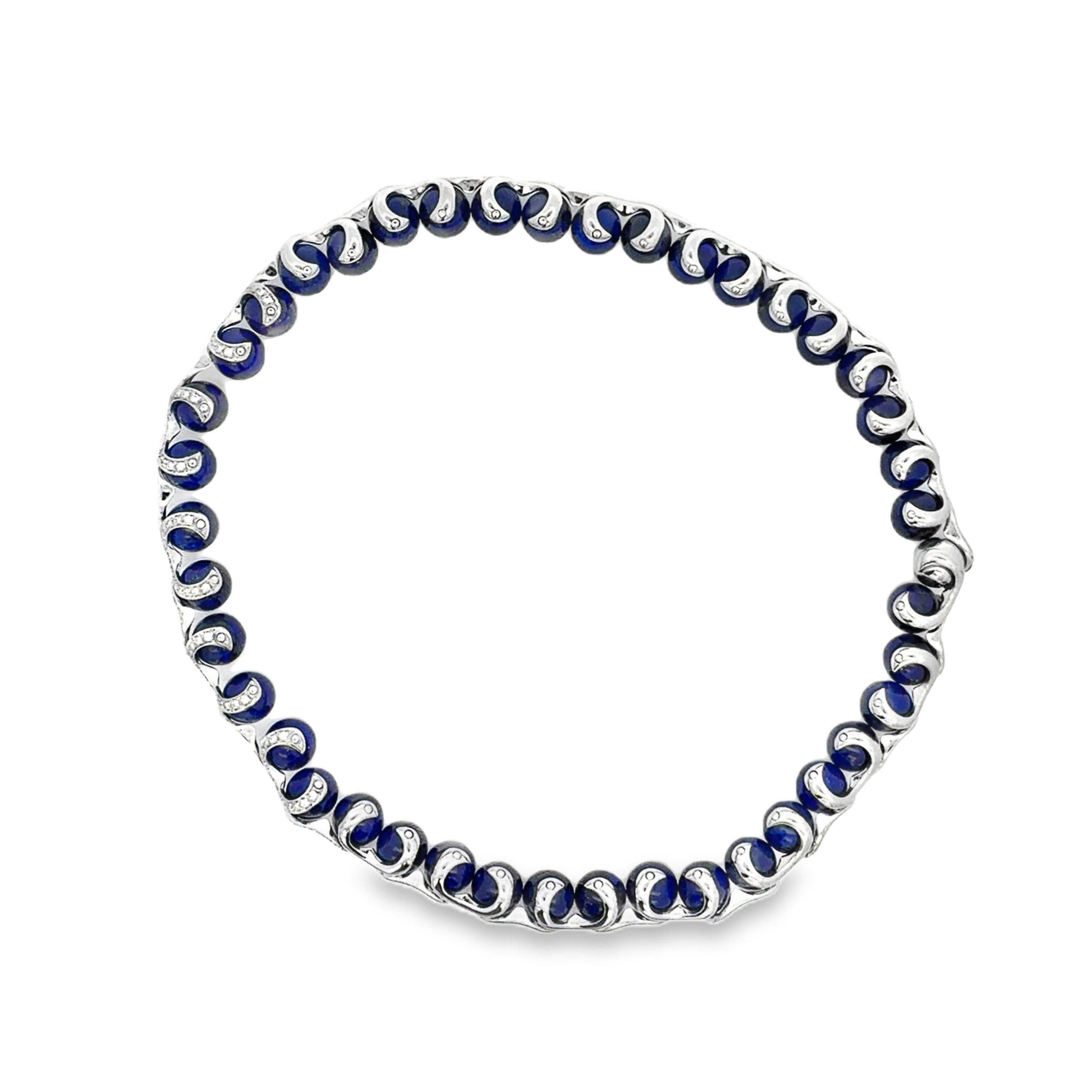 Collana girocollo con sfere di lapislazzuli e diamanti in oro bianco 18 carati firmata Bibigi in vendita 5