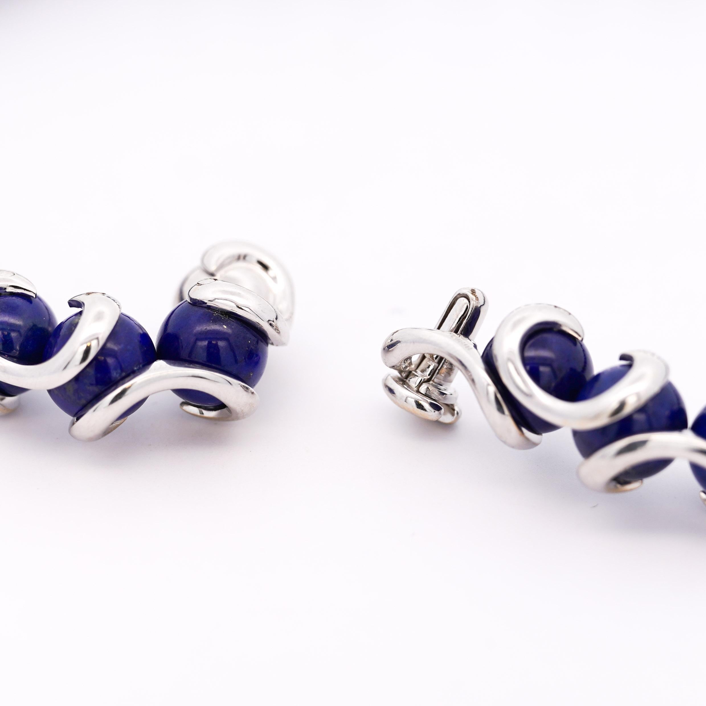 Lapis Lazuli Ball and Diamond 18K White Gold Choker Necklace Signed BIBIGI For Sale 1