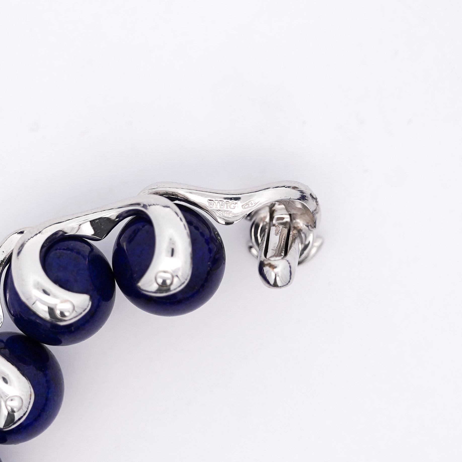 Collana girocollo con sfere di lapislazzuli e diamanti in oro bianco 18 carati firmata Bibigi in vendita 2
