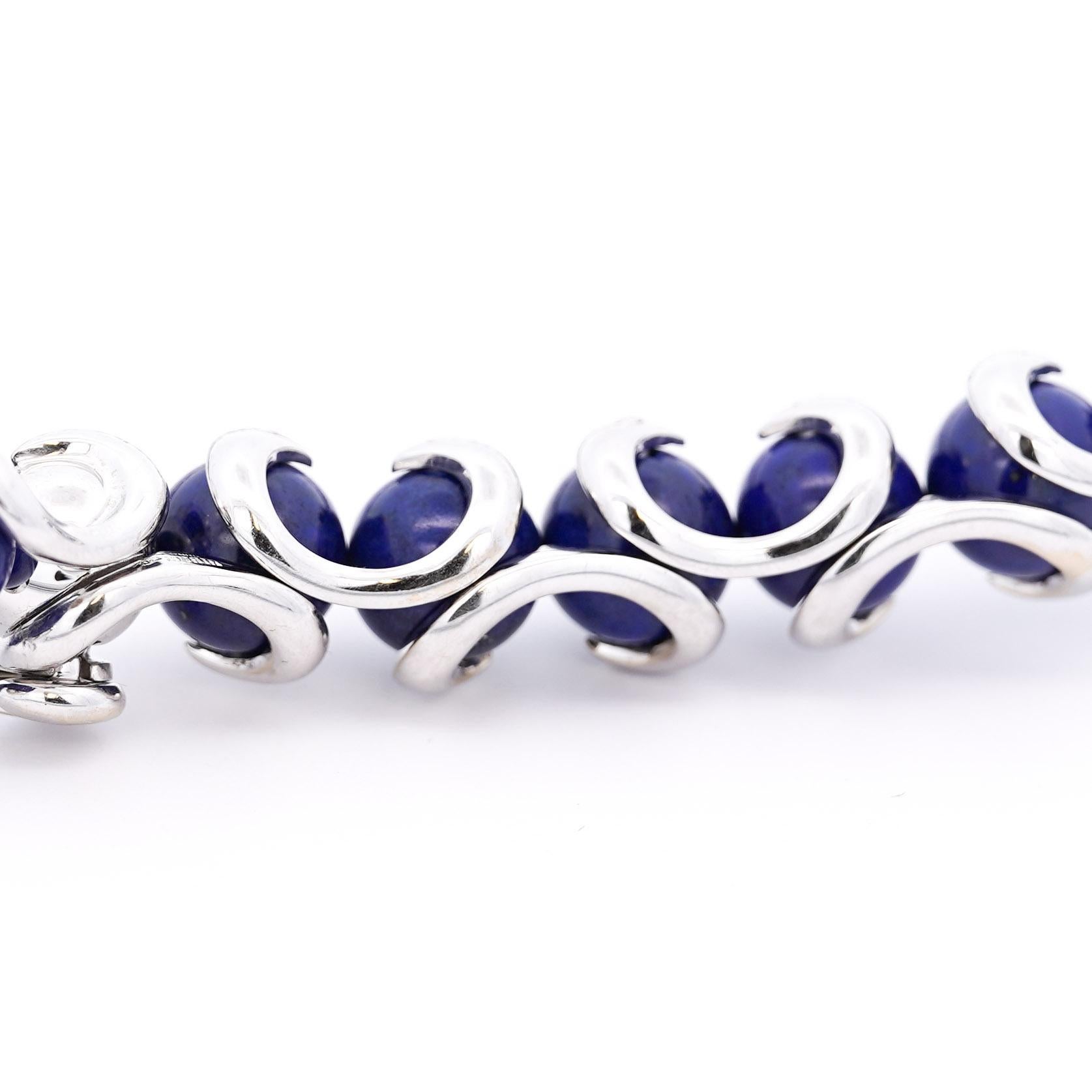 Lapis Lazuli Ball and Diamond 18K White Gold Choker Necklace Signed BIBIGI For Sale 3