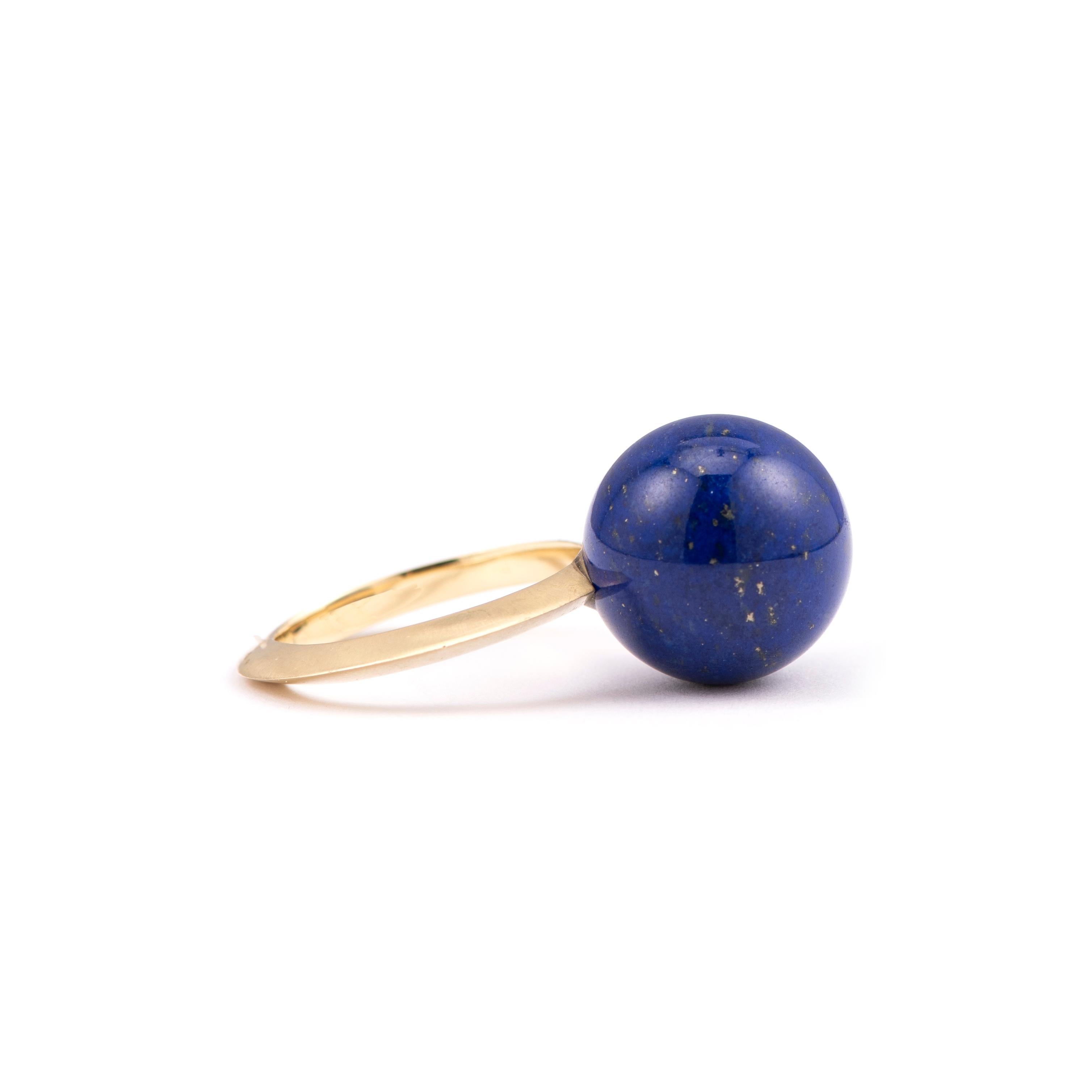 Ball Cut Sylva & Cie Lapis Lazuli Ball Ring with 18k Yellow Gold  For Sale
