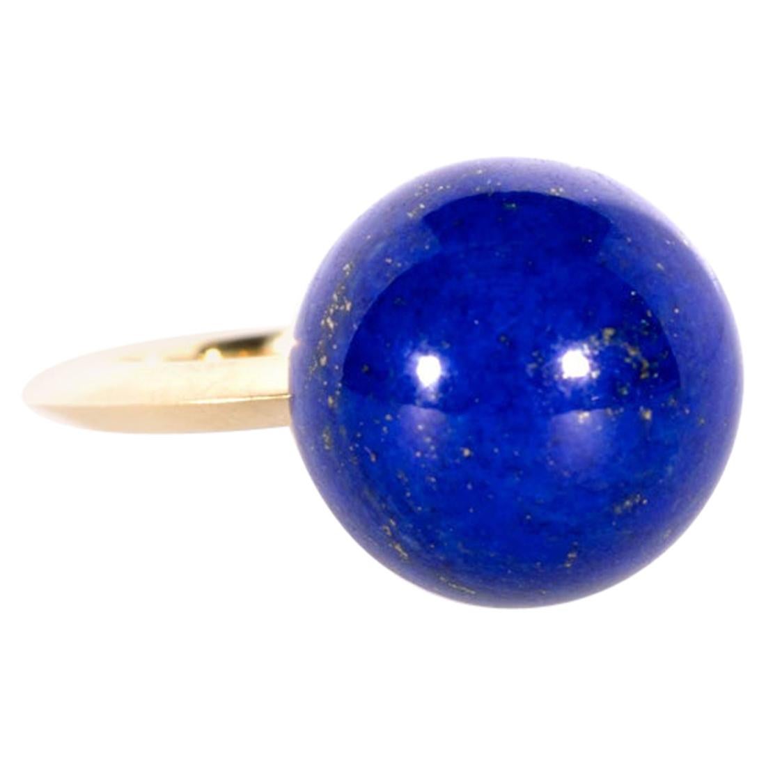 Sylva & Cie Lapis Lazuli Ball Ring with 18k Yellow Gold  For Sale