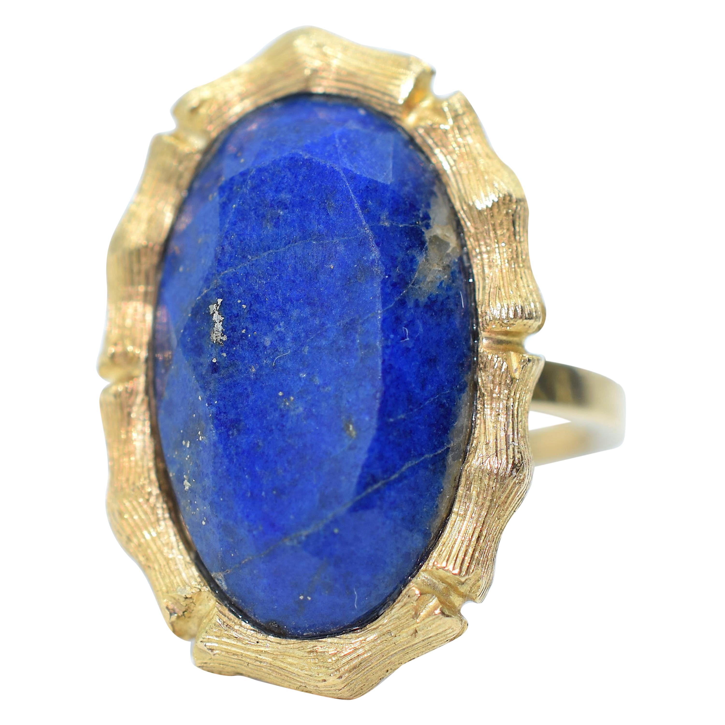 Lapis Lazuli Bamboo Vintage Ring 14 Karat Yellow Gold
