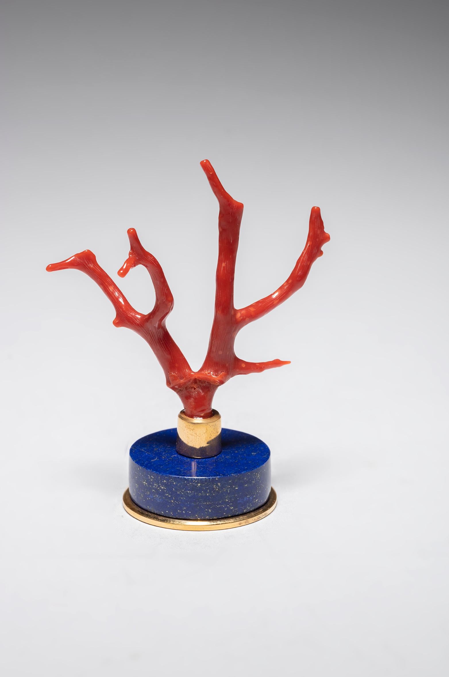 Lapis Lazuli Base and Mediterranean Coral Branch by Alexandre Vossion In New Condition In SAINT-OUEN, FR