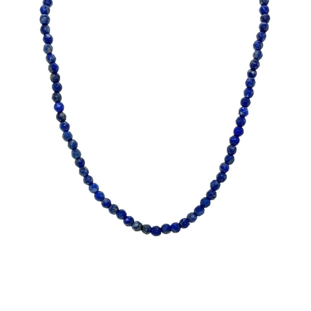 da uomo o donna Collana girocollo con perline di lapislazzuli in argento 925 in vendita