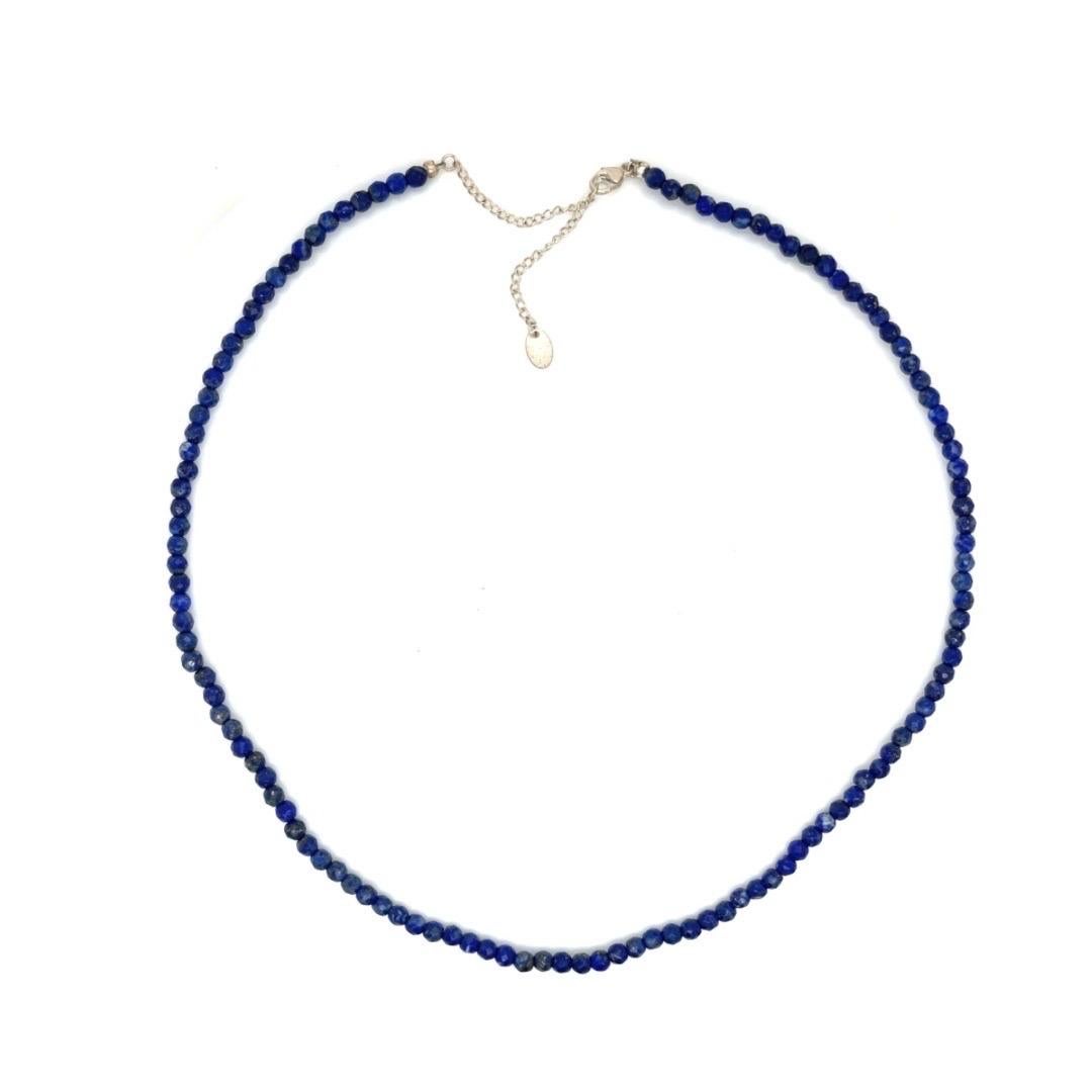 Collana girocollo con perline di lapislazzuli in argento 925 in vendita 3