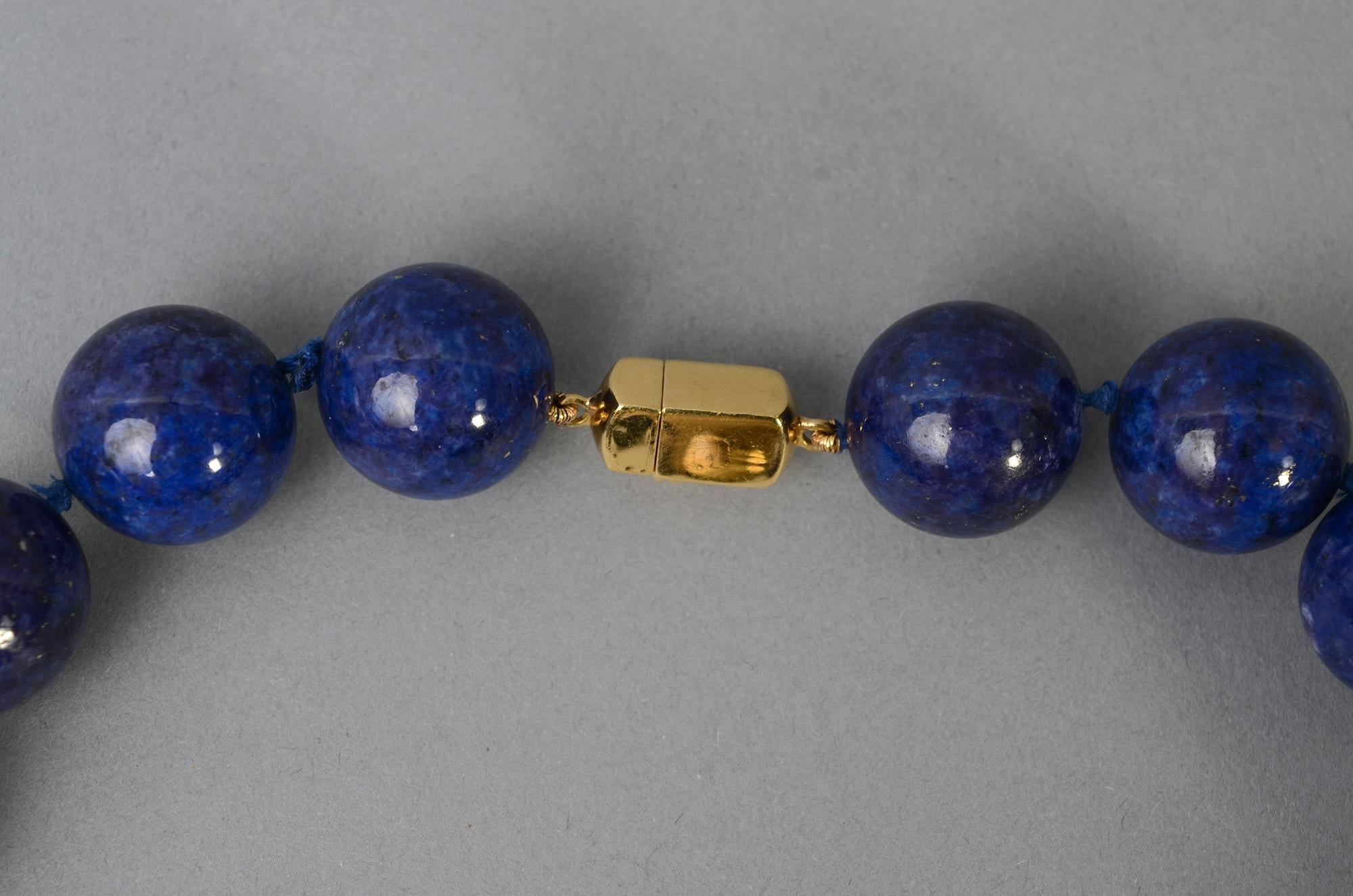 Women's or Men's Lapis Lazuli Bead Necklace with Diamonds Gold Ball