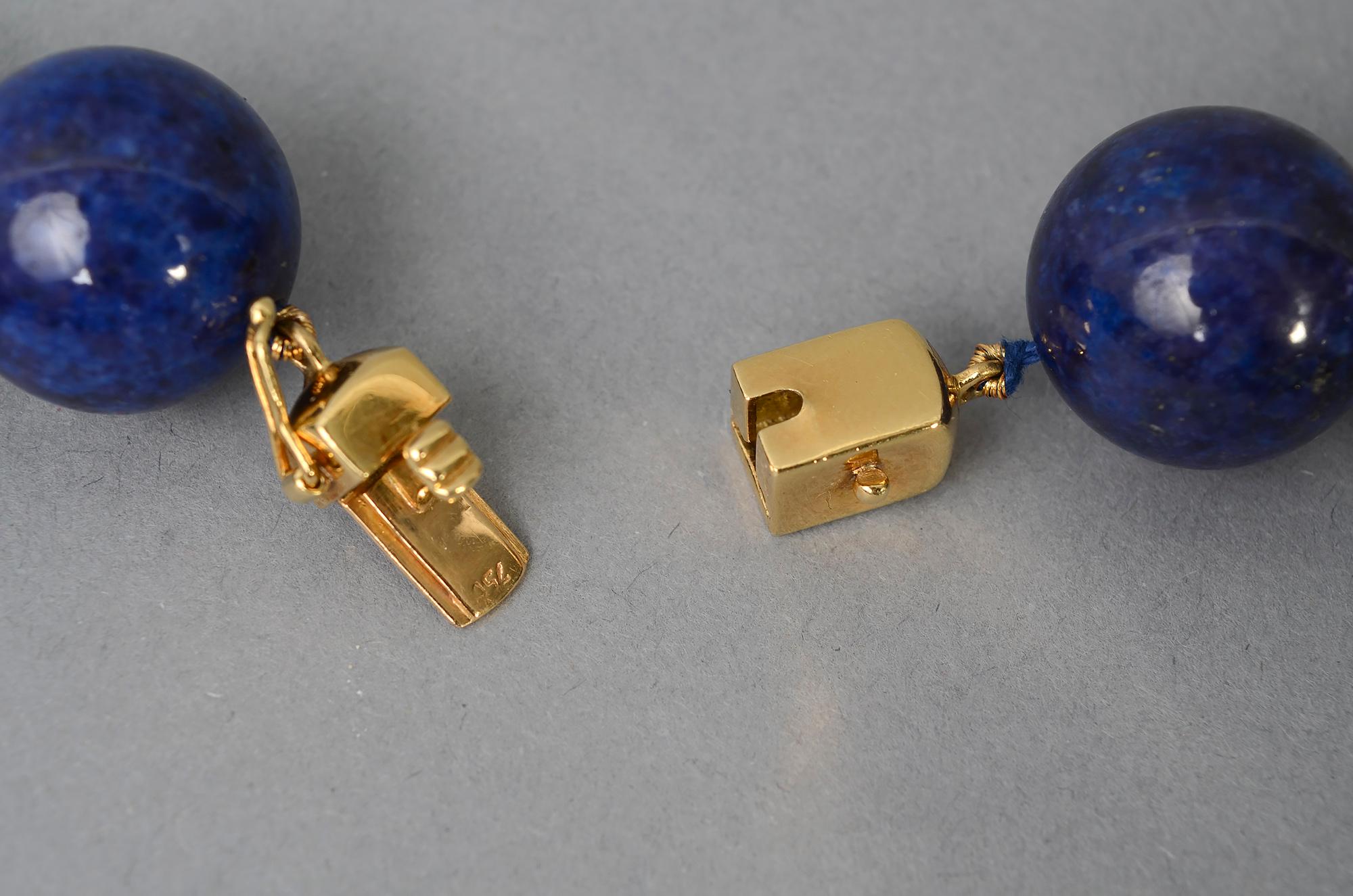 Lapis Lazuli Bead Necklace with Diamonds Gold Ball 1