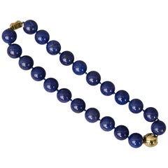 Lapis Lazuli Bead Necklace with Diamonds Gold Ball
