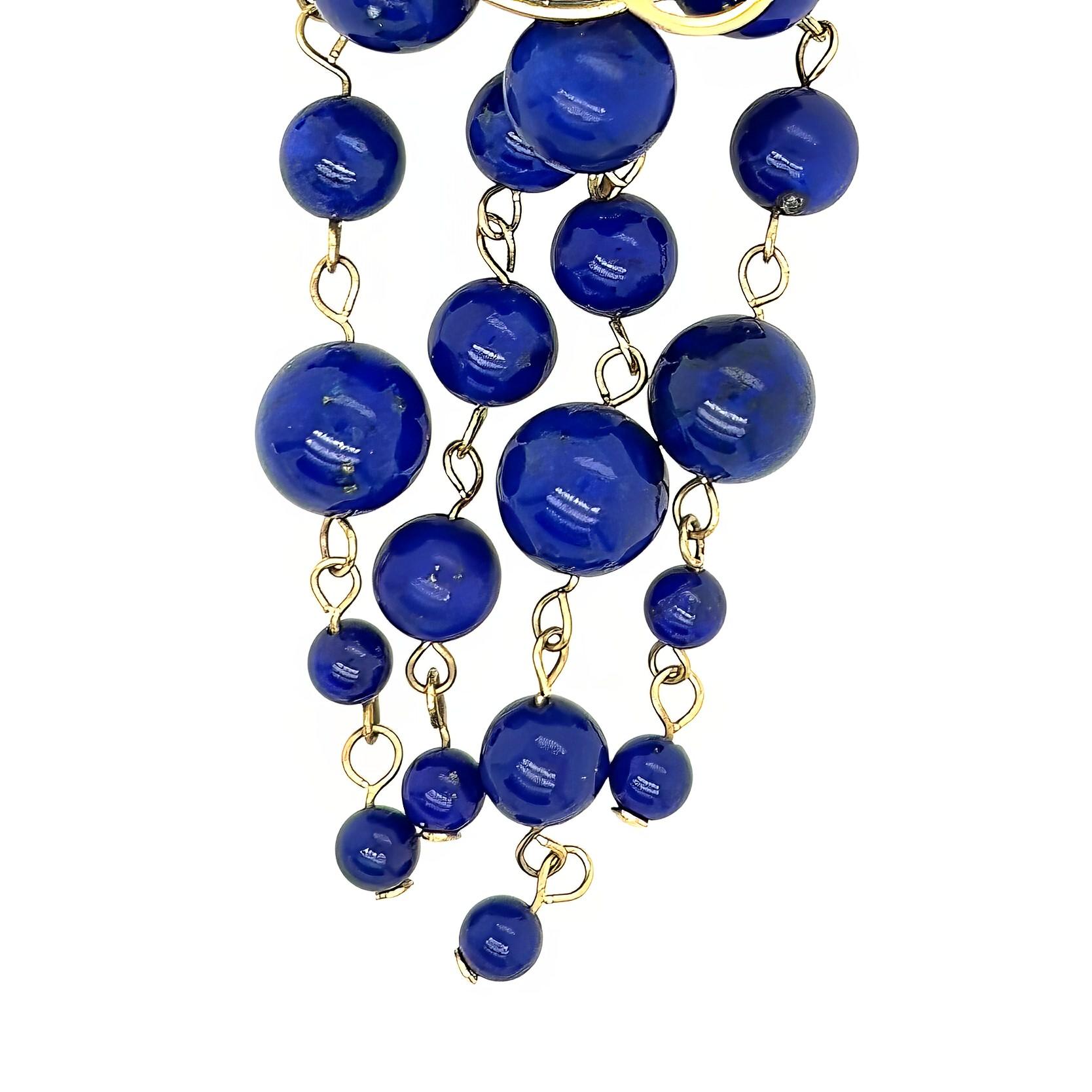 Lapis Lazuli Bead Waterfall Earrings In Good Condition For Sale In New York, NY