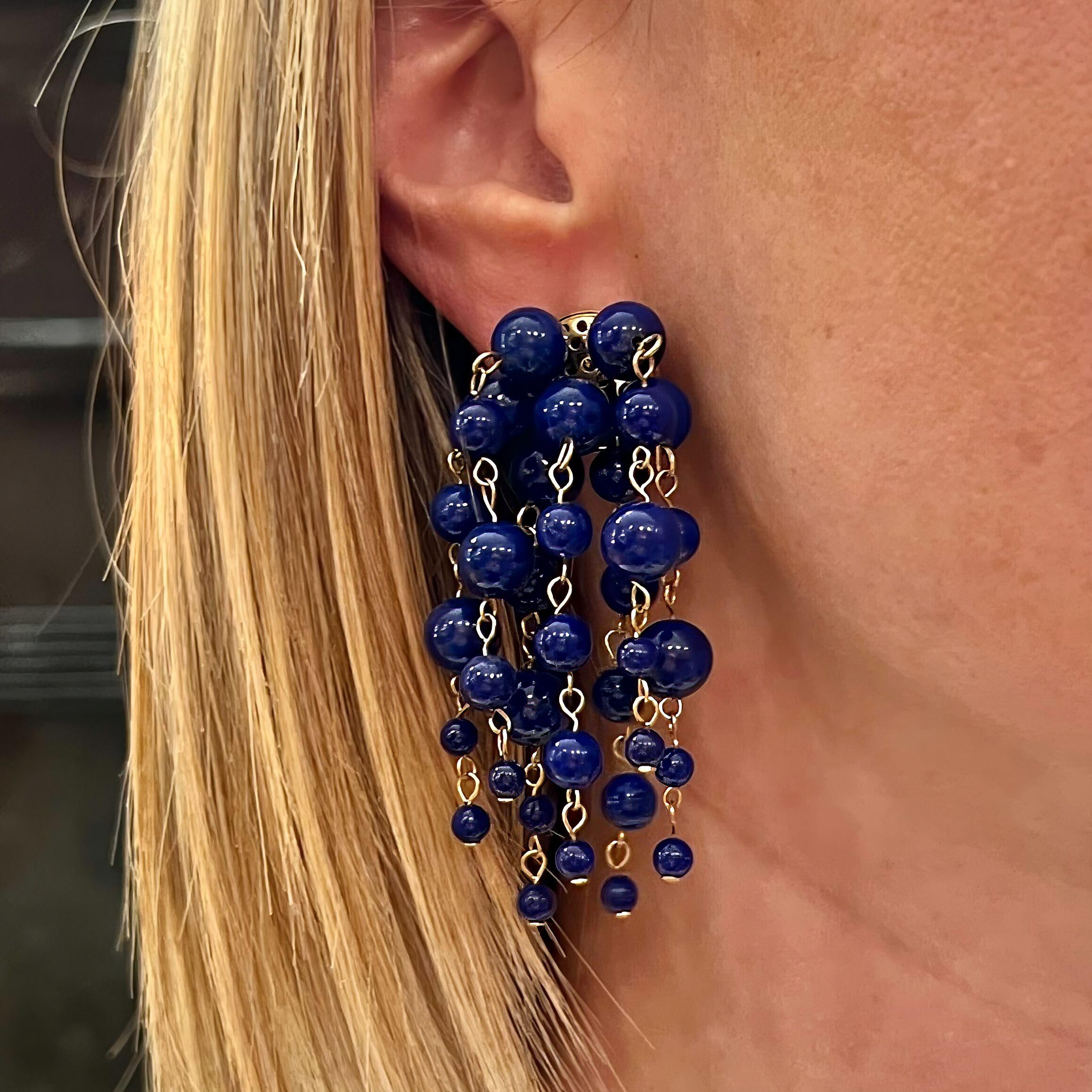 Women's Lapis Lazuli Bead Waterfall Earrings For Sale