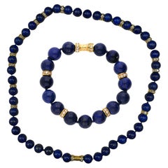 Lapis Lazuli Bead with Diamond Rondelles 18K Yellow Gold Necklace & Bracelet Set