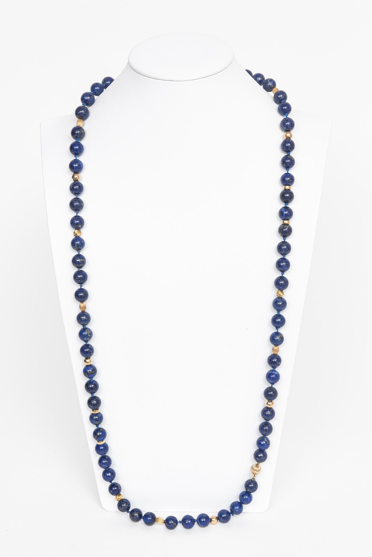 Lapislazuli Perle Gelbgold Halskette 3