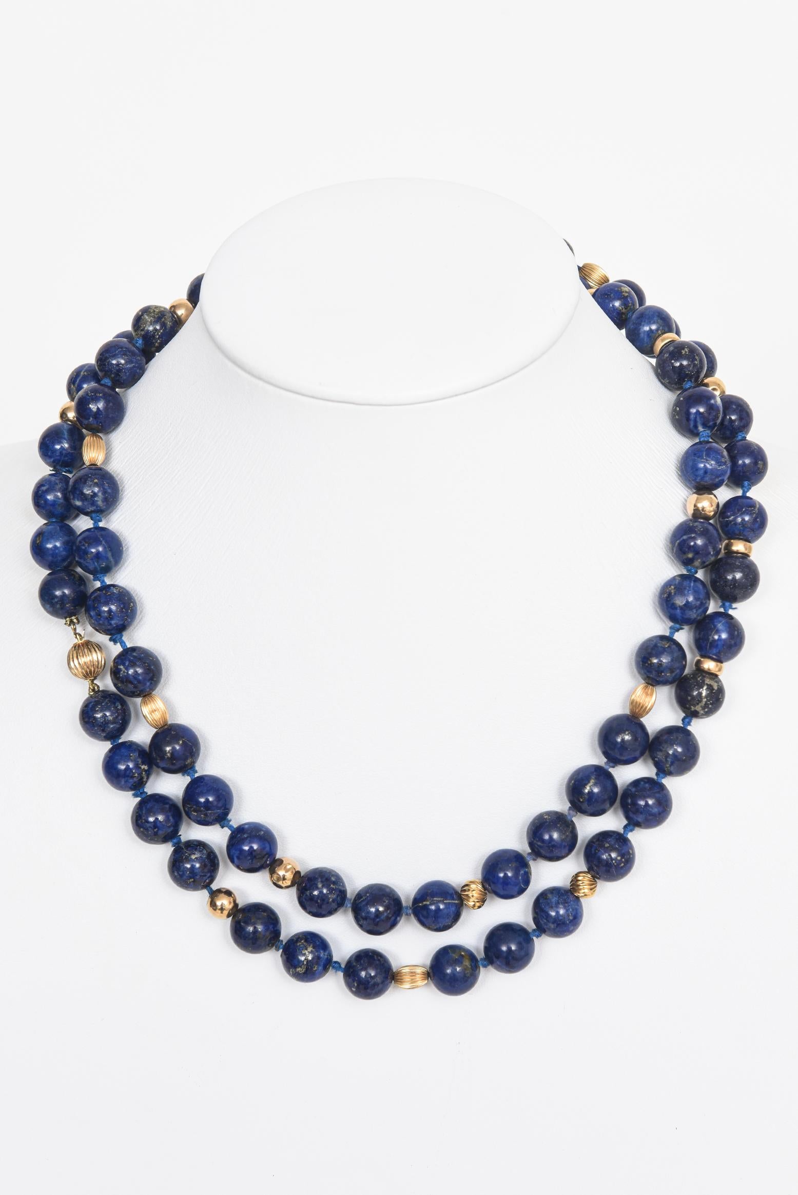 Lapislazuli Perle Gelbgold Halskette 4