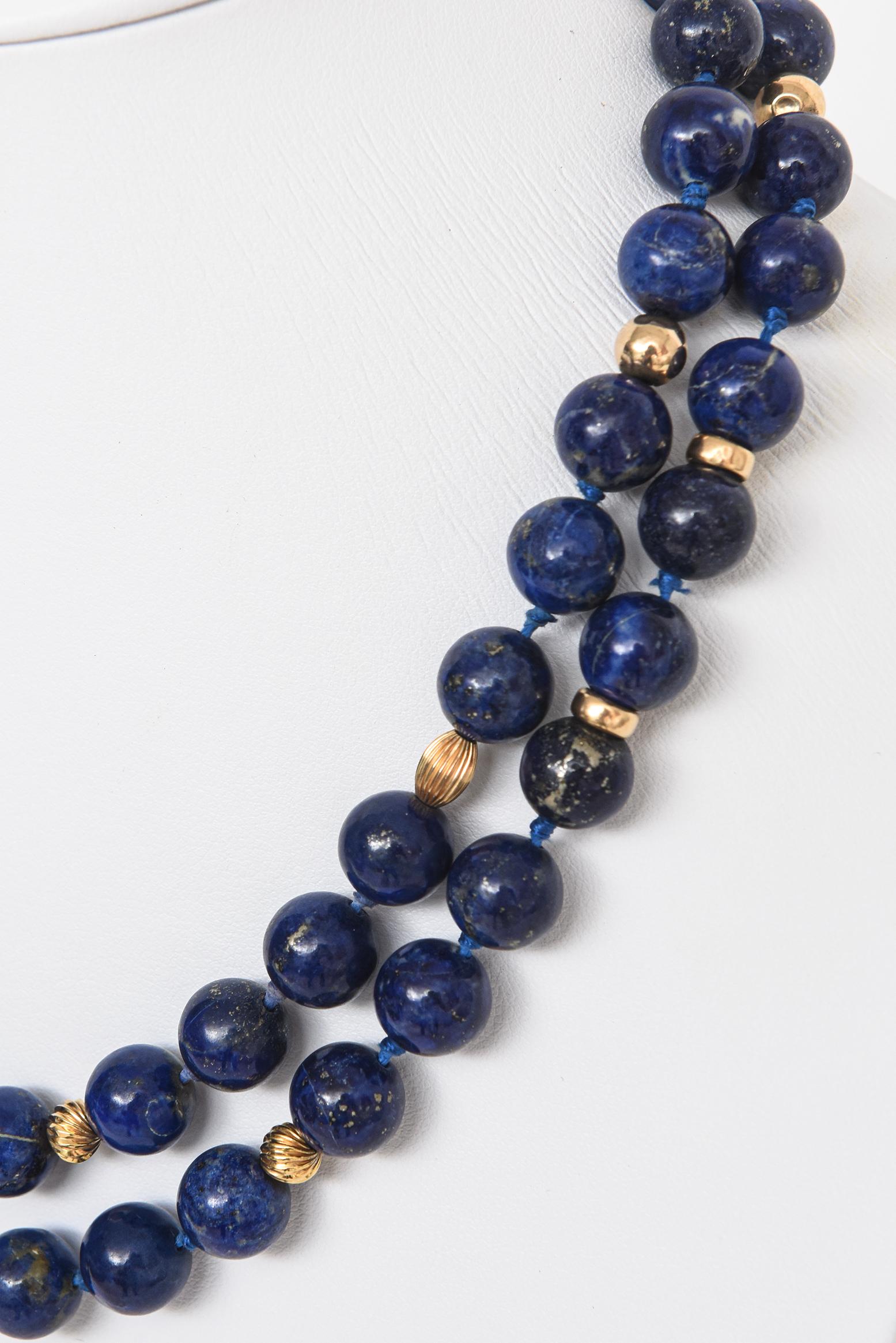 Lapislazuli Perle Gelbgold Halskette 5