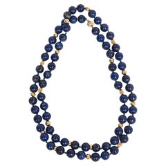 Lapis Lazuli Bead Yellow Gold Necklace