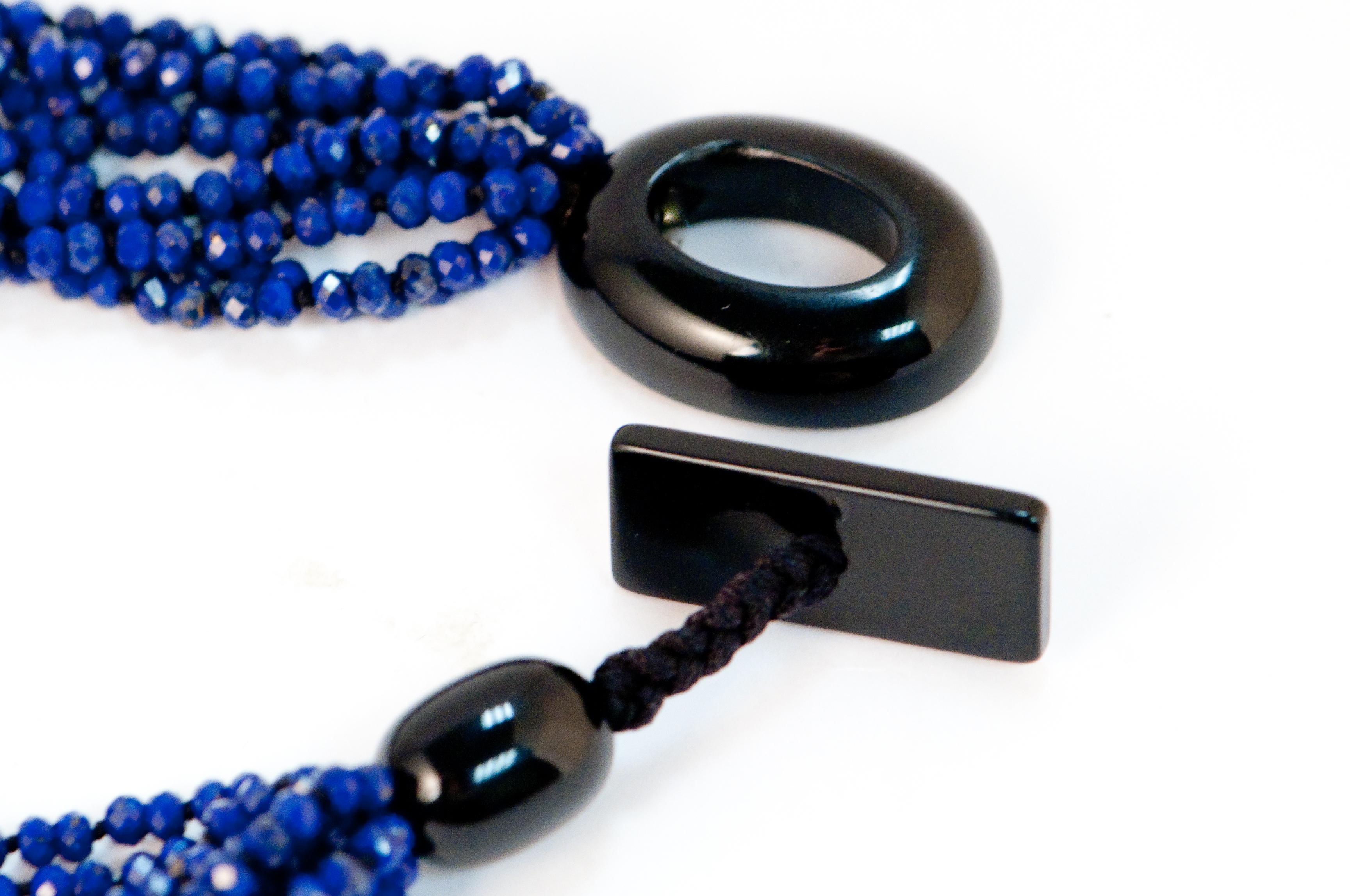 Lapis Lazuli Beaded Necklaces, Baroque Pearl, with Bakelite Claps 1