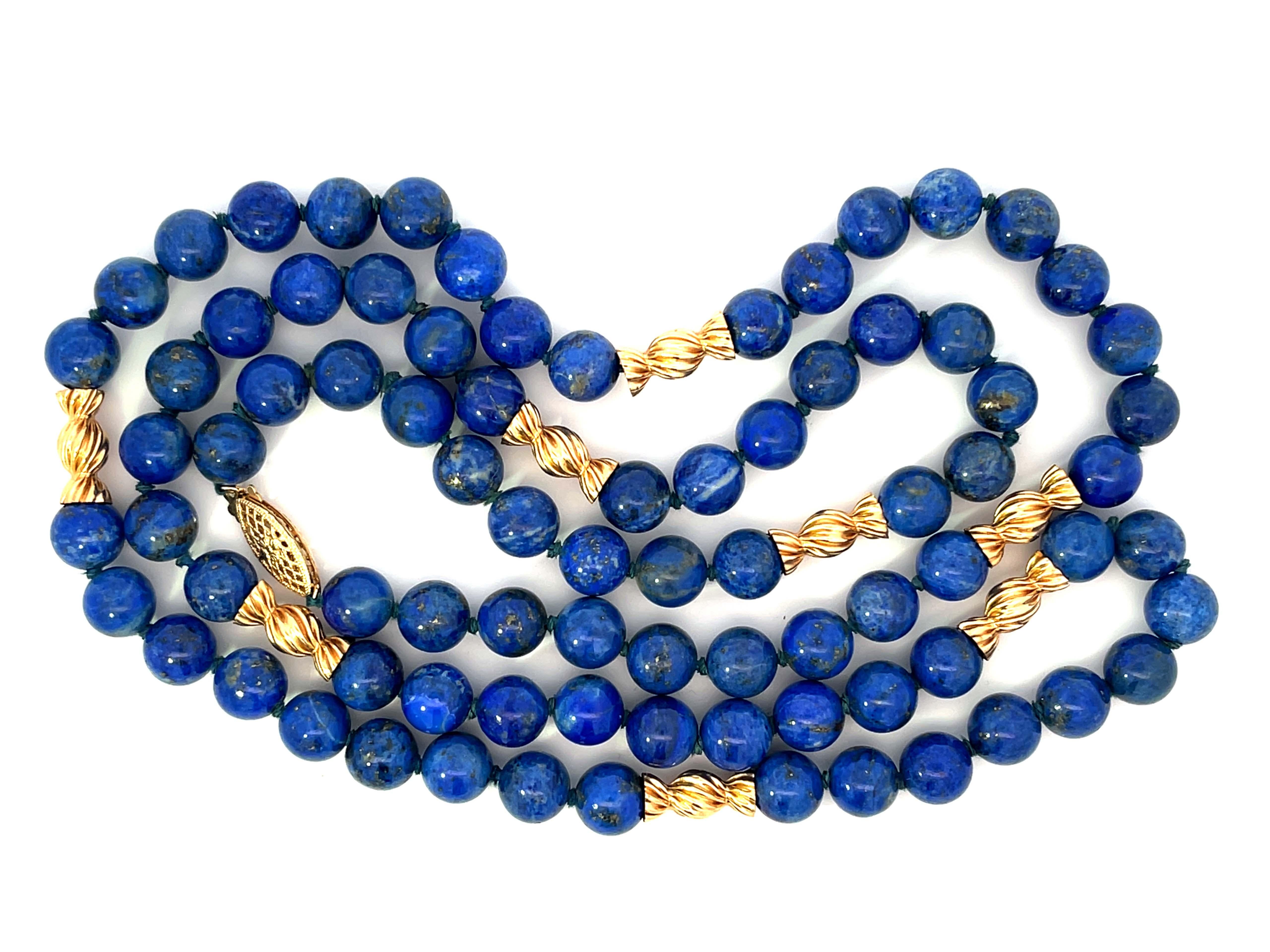 lapis bead necklace in 14k yellow gold