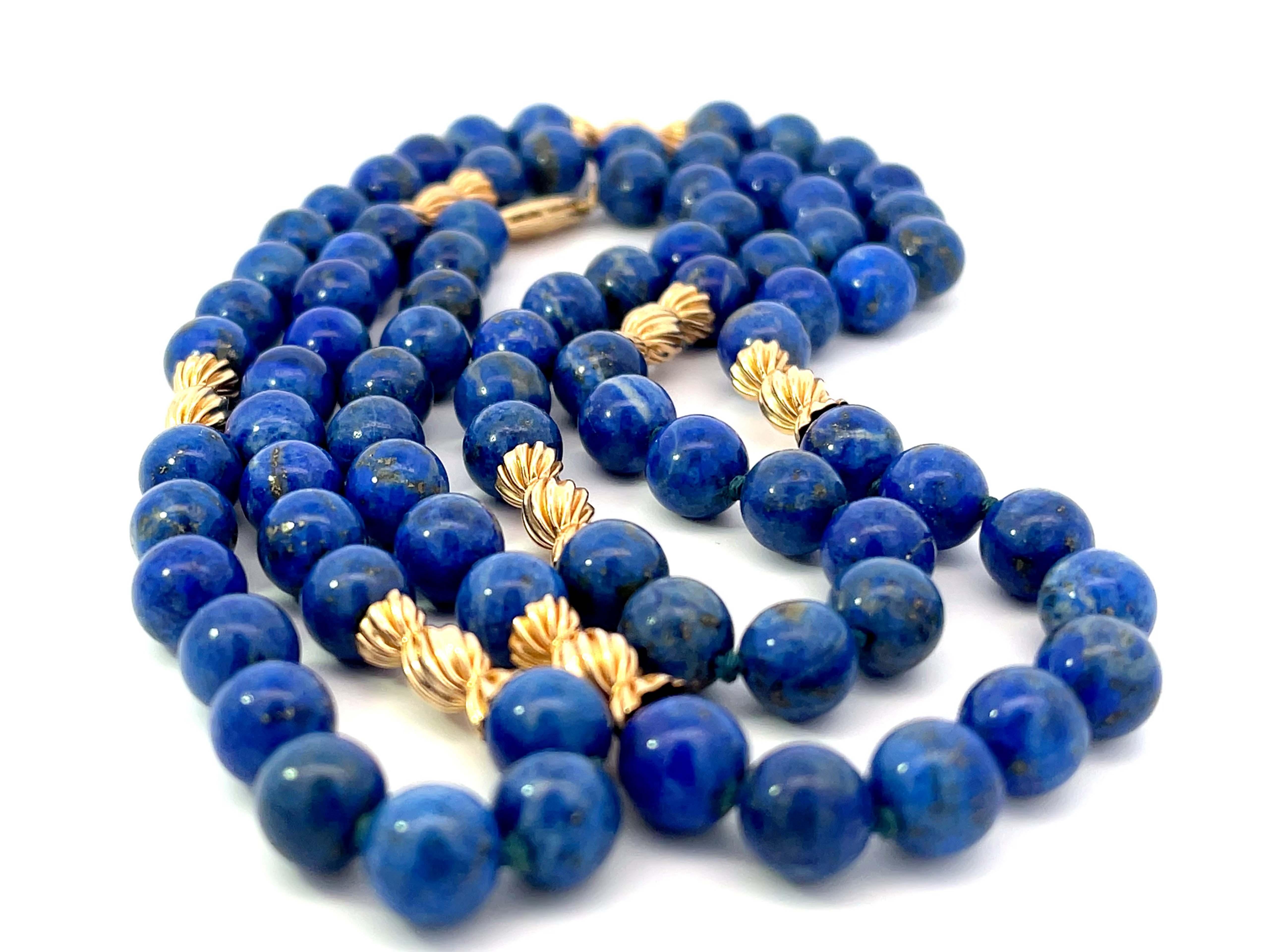 Women's Lapis Lazuli Beaded Necklace 14k Yellow Gold For Sale