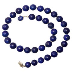 Lapis Lazuli Beaded Necklace with Sterling Silver Clasp, 17.5 Inches