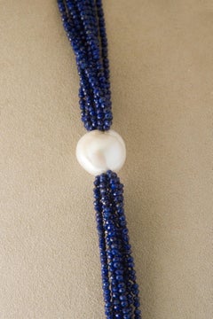Lapis Lazuli Beaded Necklaces, Baroque Pearl, with Bakelite Claps