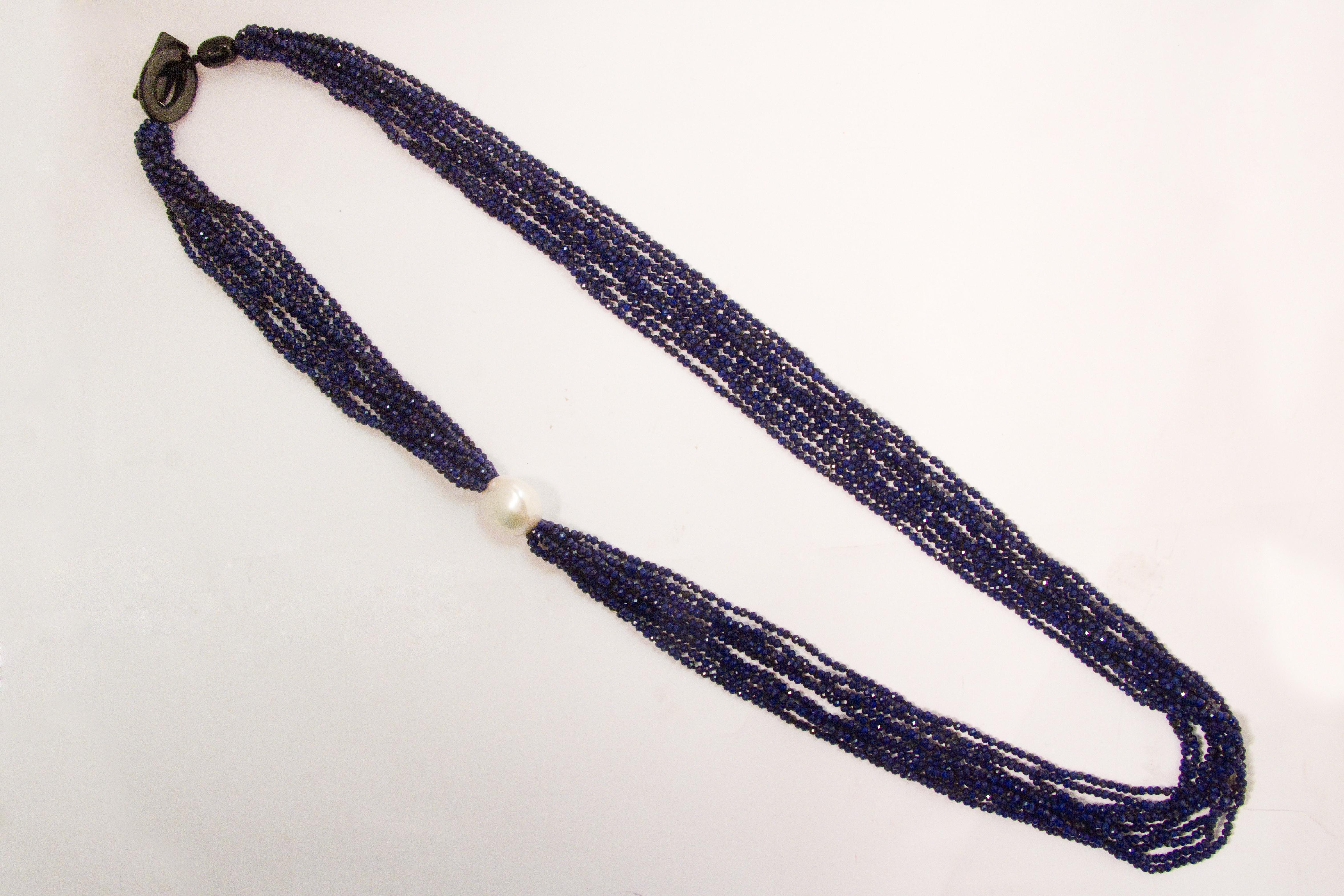 Lapis Lazuli Beaded Necklaces, Baroque Pearl, with Bakelite Claps 1