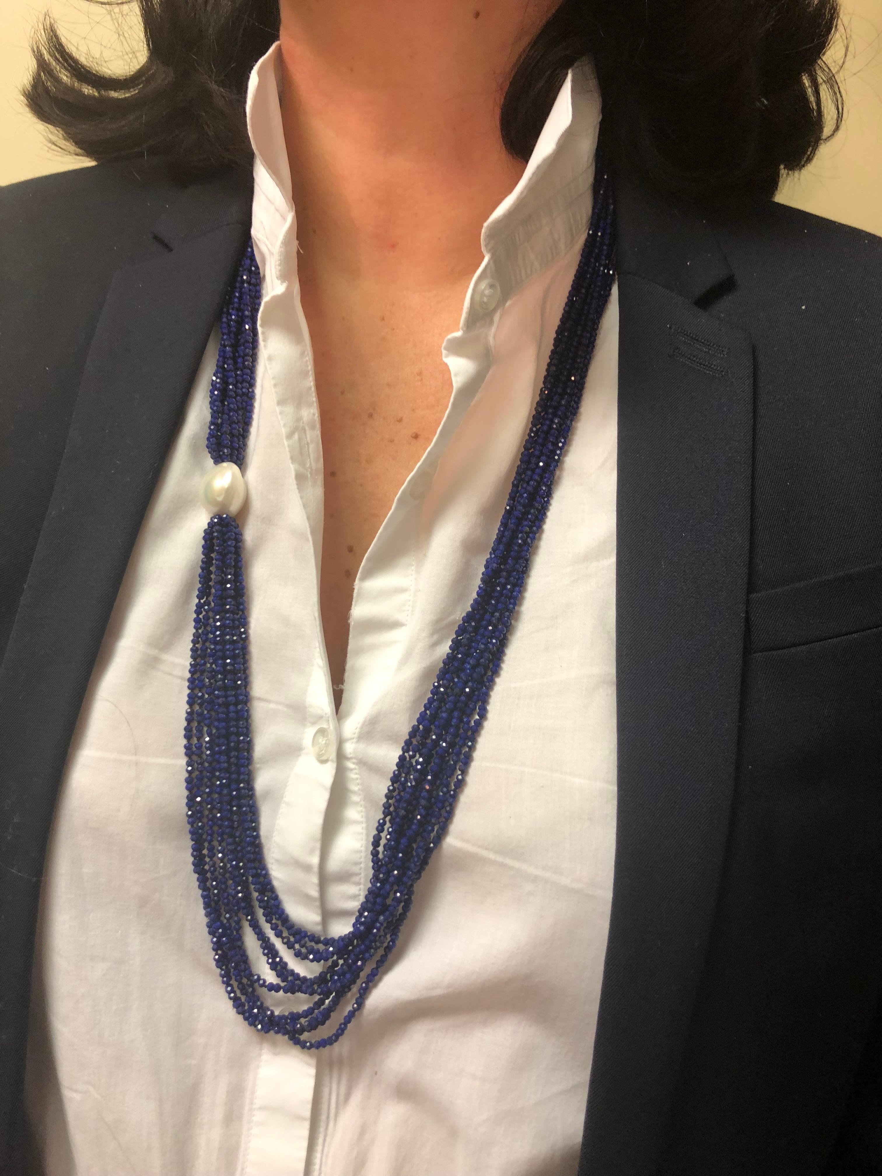Lapis Lazuli Beaded Necklaces, Baroque Pearl, with Bakelite Claps 3
