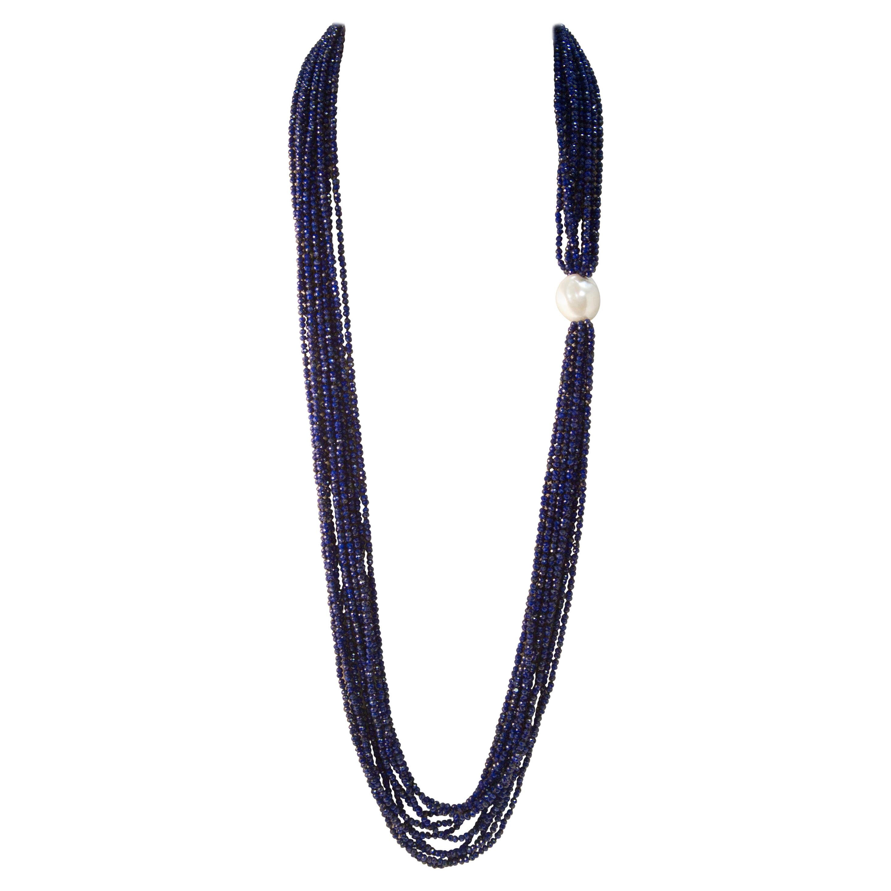 Lapis Lazuli Beaded Necklaces, Baroque Pearl, with Bakelite Claps